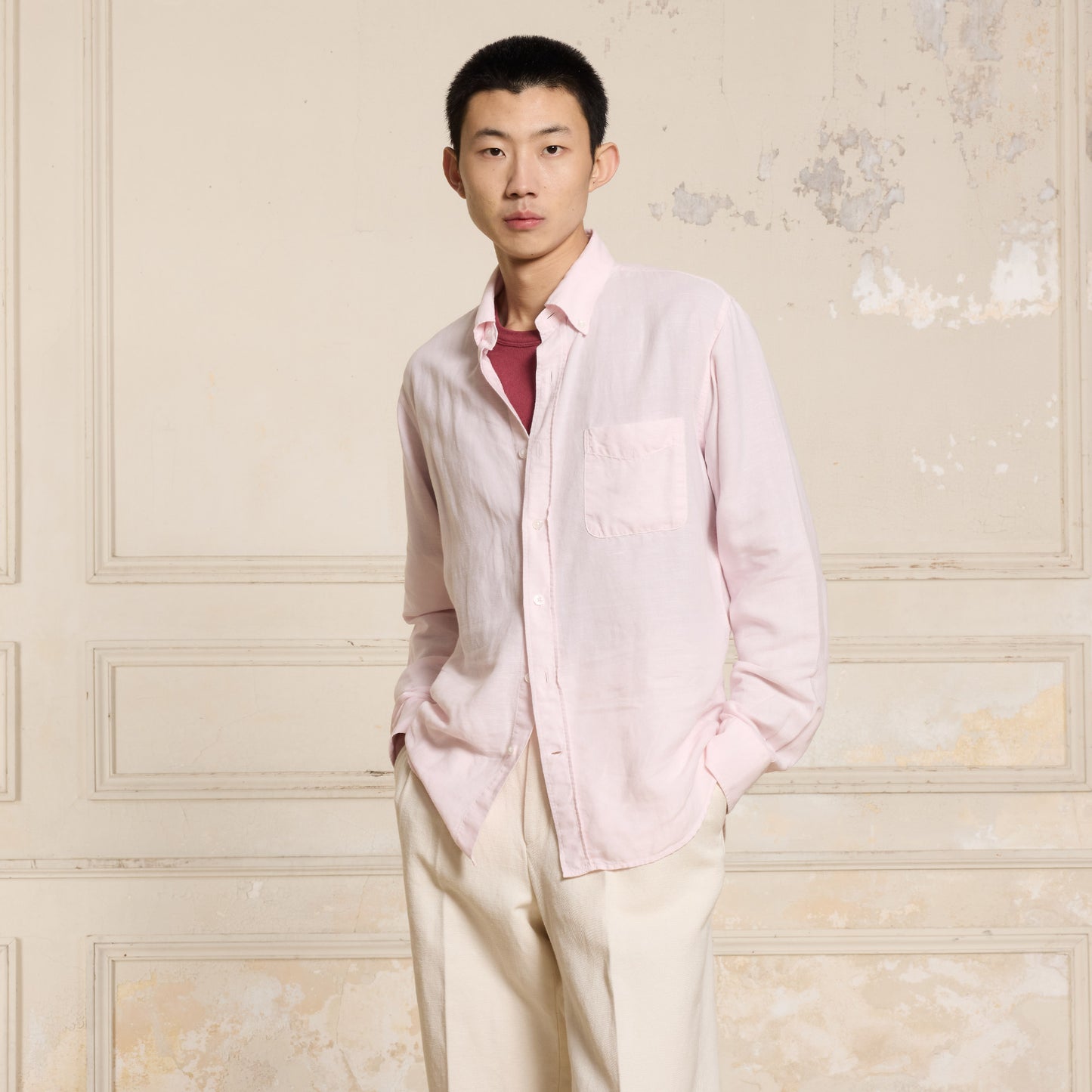 Pale pink linen and cotton shirt