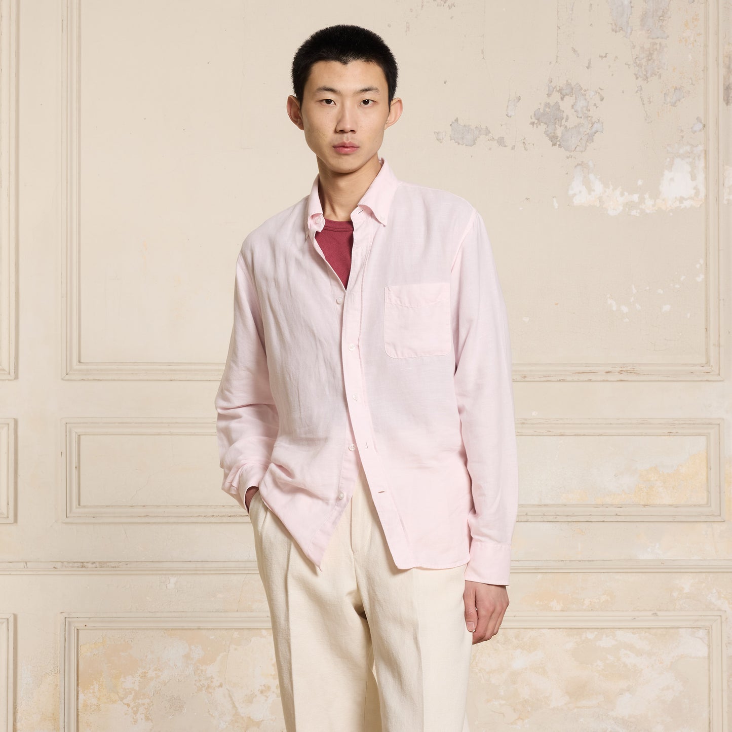 Pale pink linen and cotton shirt