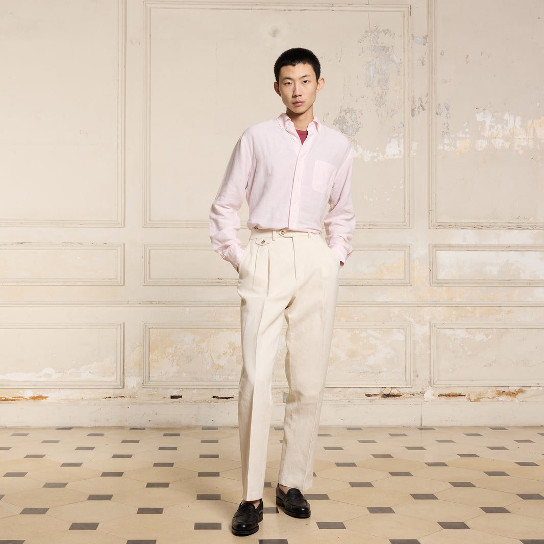 Chemise en lin et coton rose pâle