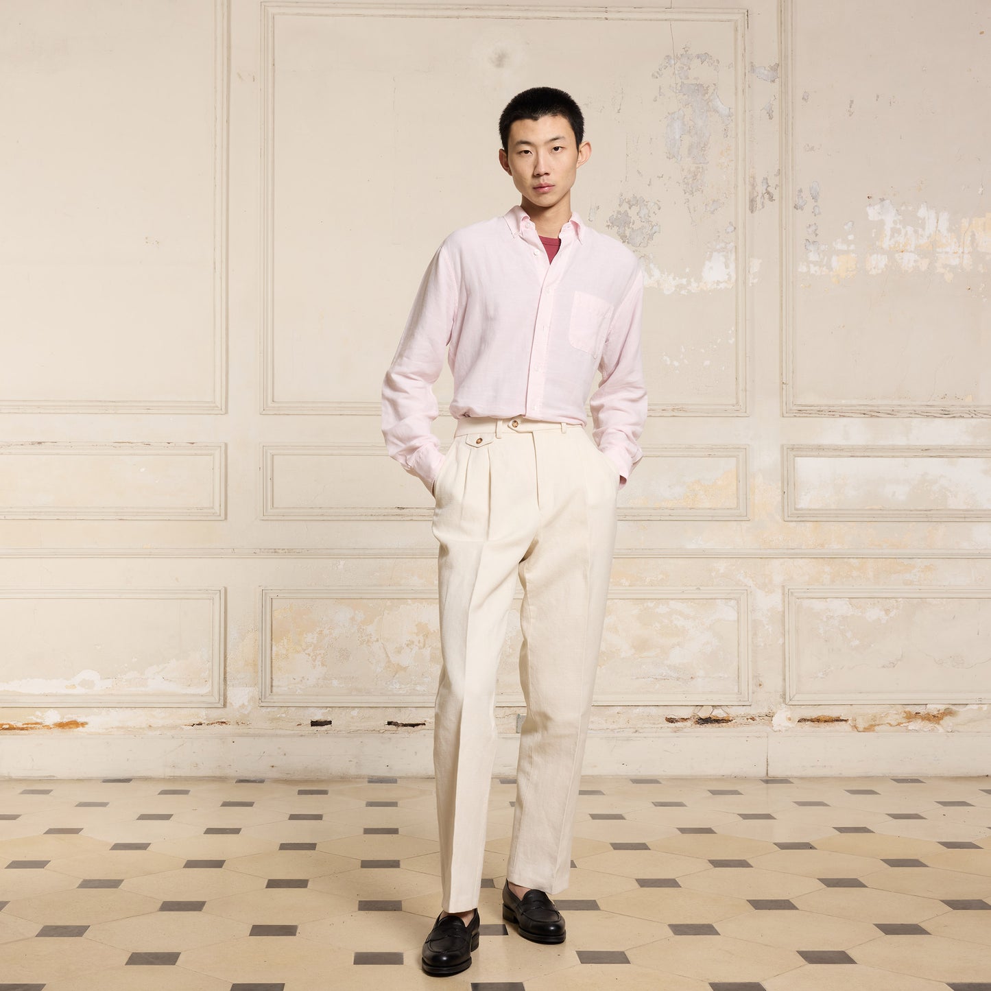 Pale pink linen and cotton shirt