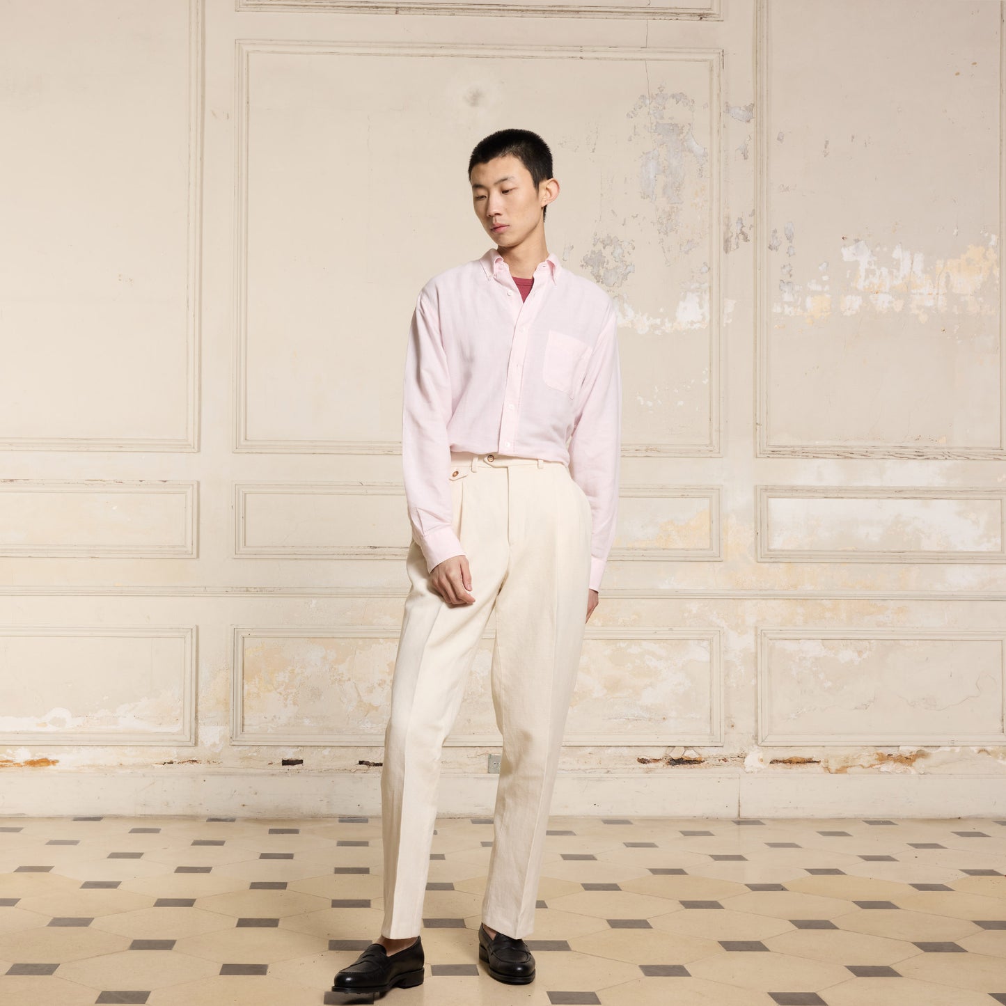 Pale pink linen and cotton shirt