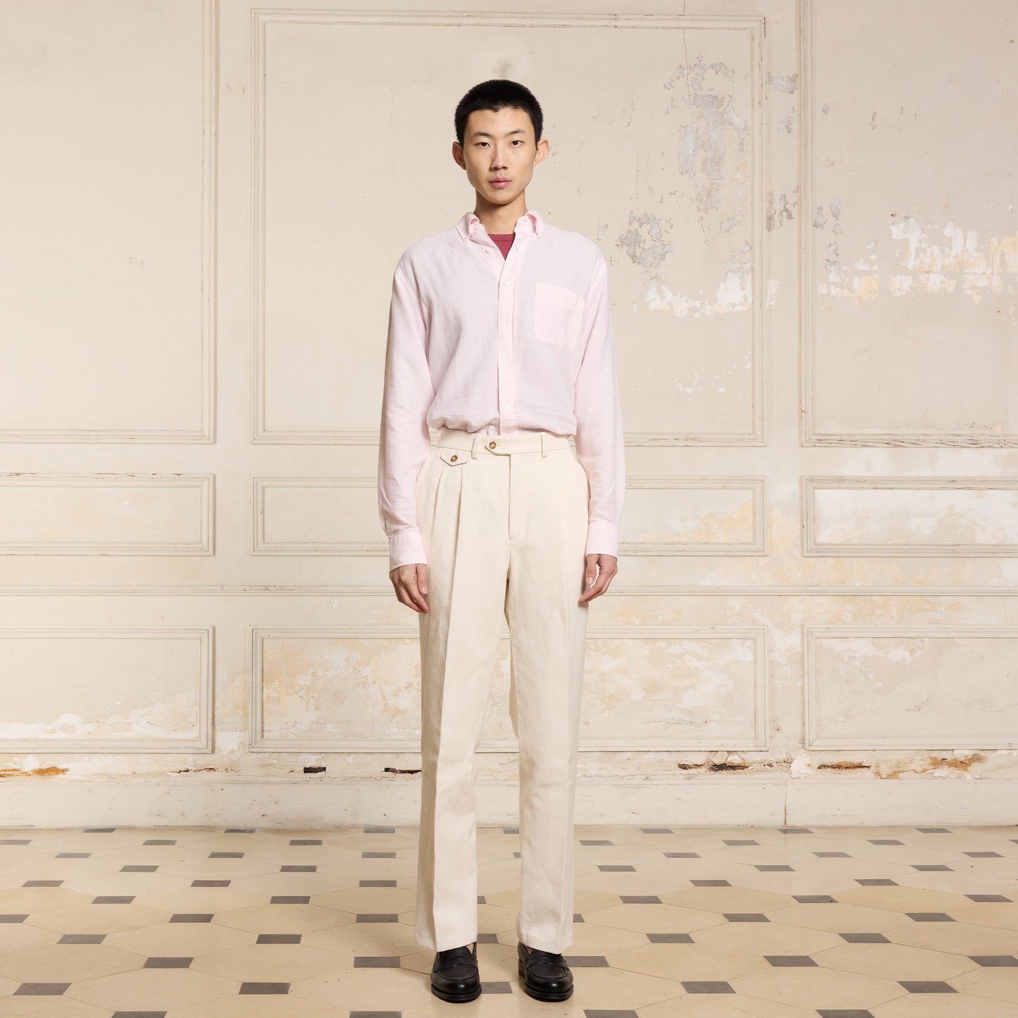 Pale pink linen and cotton shirt