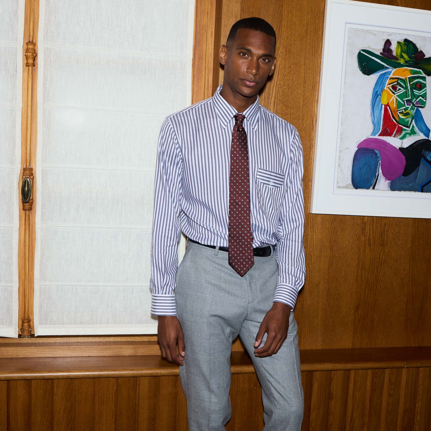 Chemise à rayures blanches et sauge