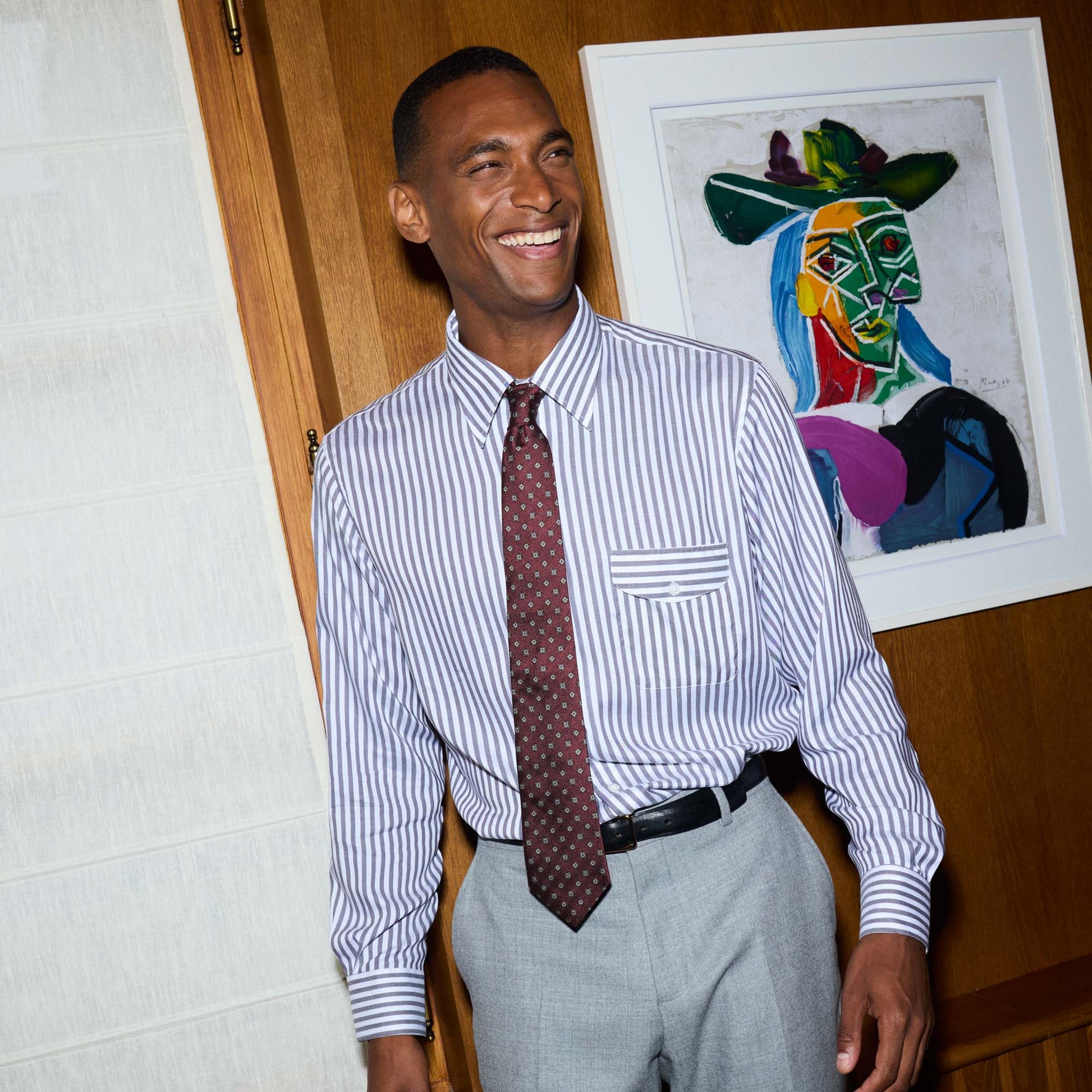 Chemise à rayures blanches et sauge