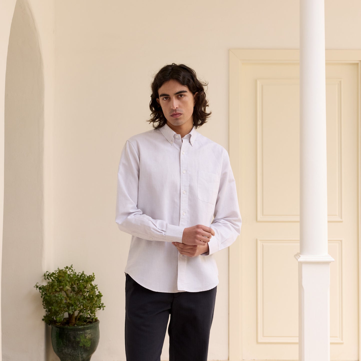 Chalk heather cotton and linen shirt
