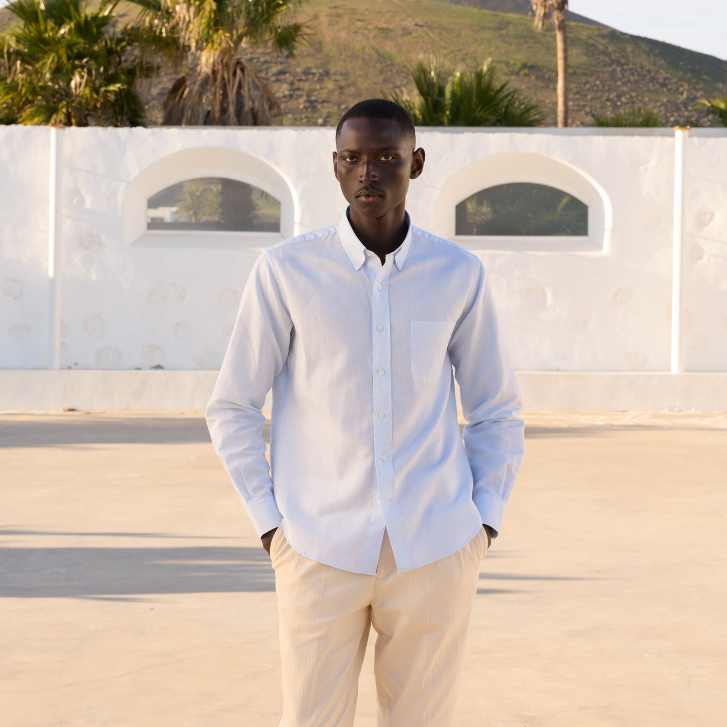 Sky blue cotton and linen shirt