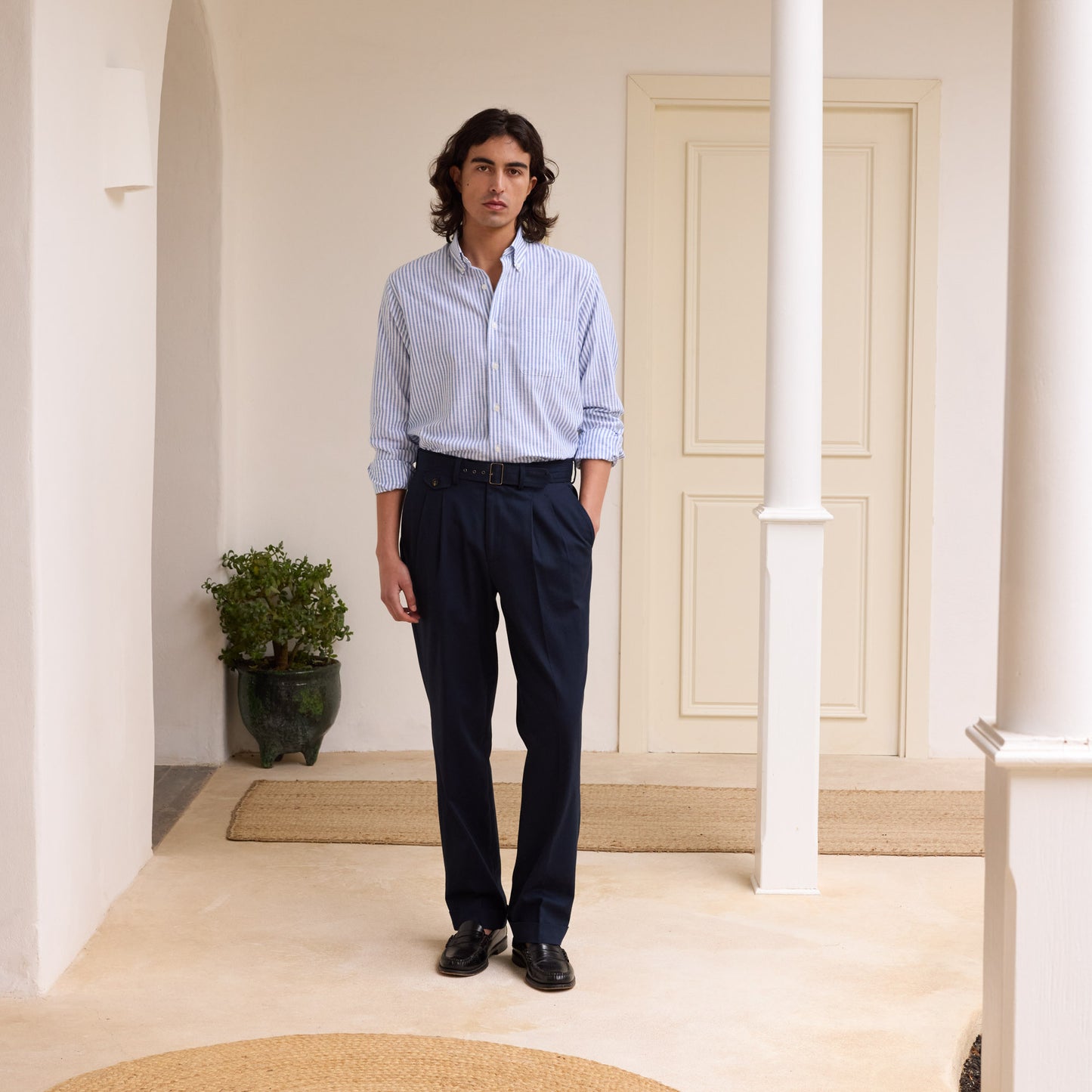 White and blue striped cotton shirt