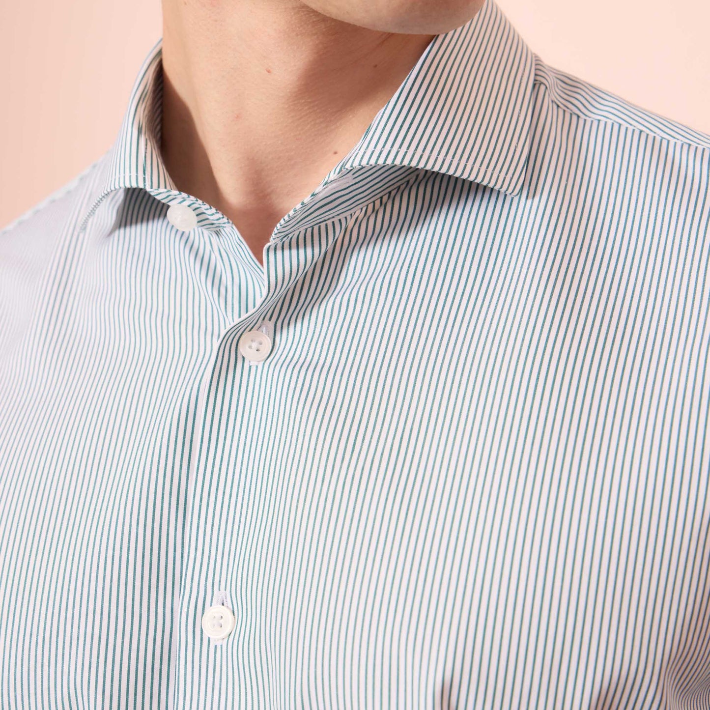 Green fine striped poplin shirt