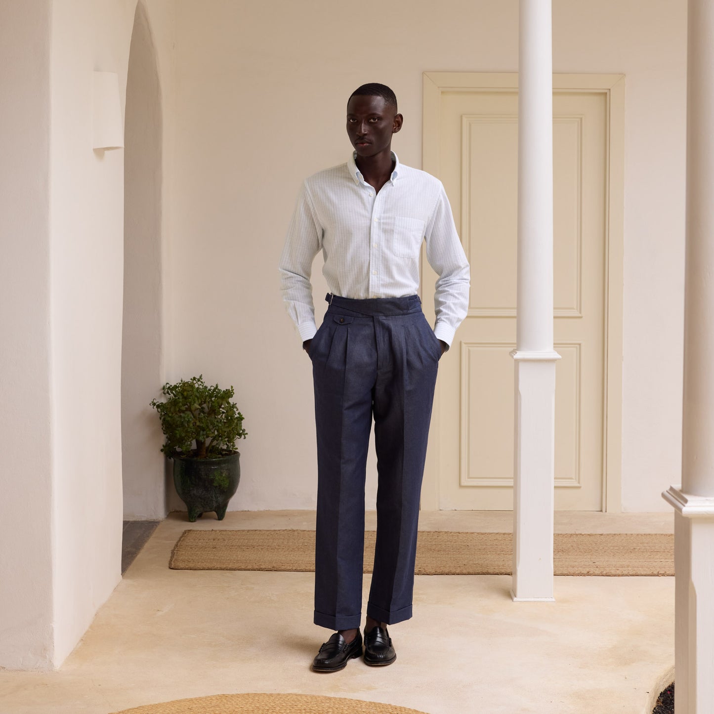 Sky blue striped cotton shirt