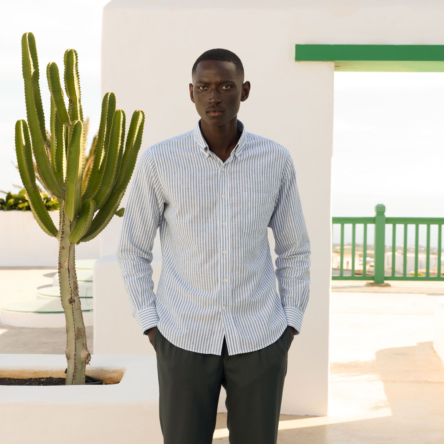 Chemise en coton rayure émeraude