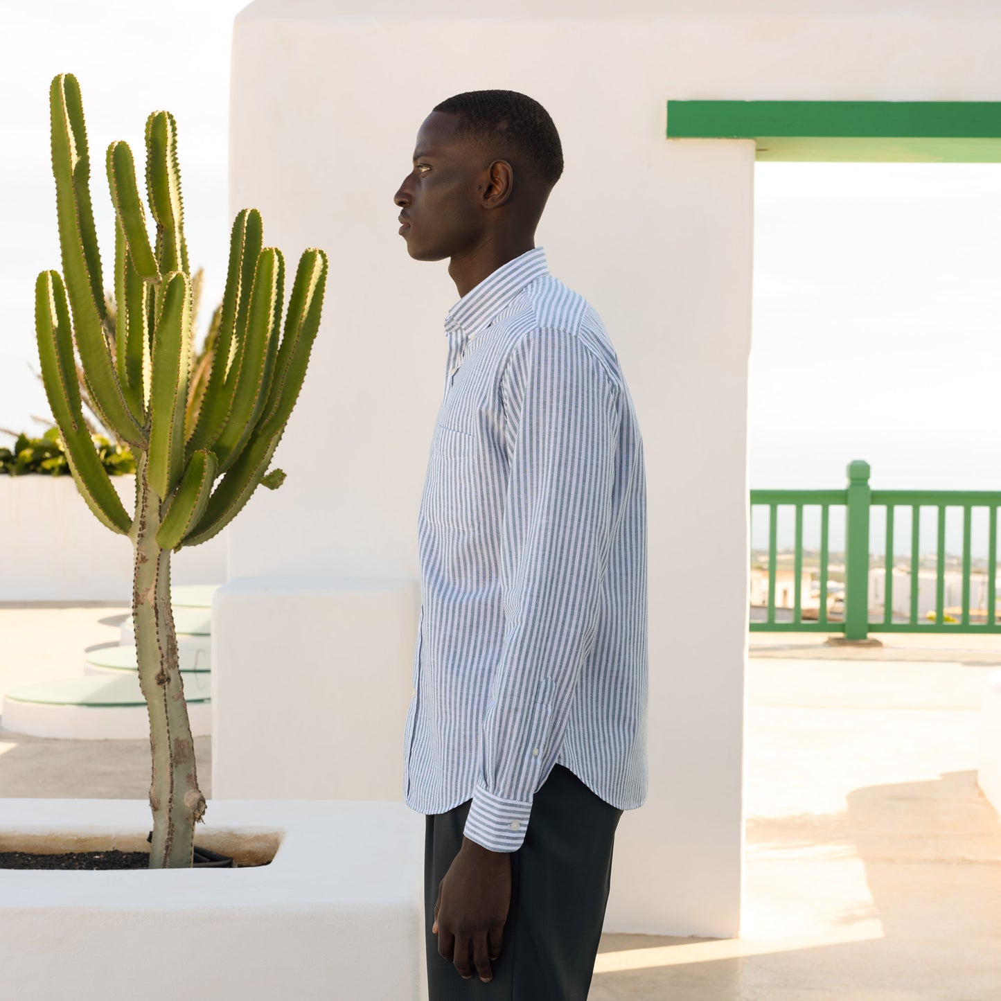 Chemise en coton rayure émeraude