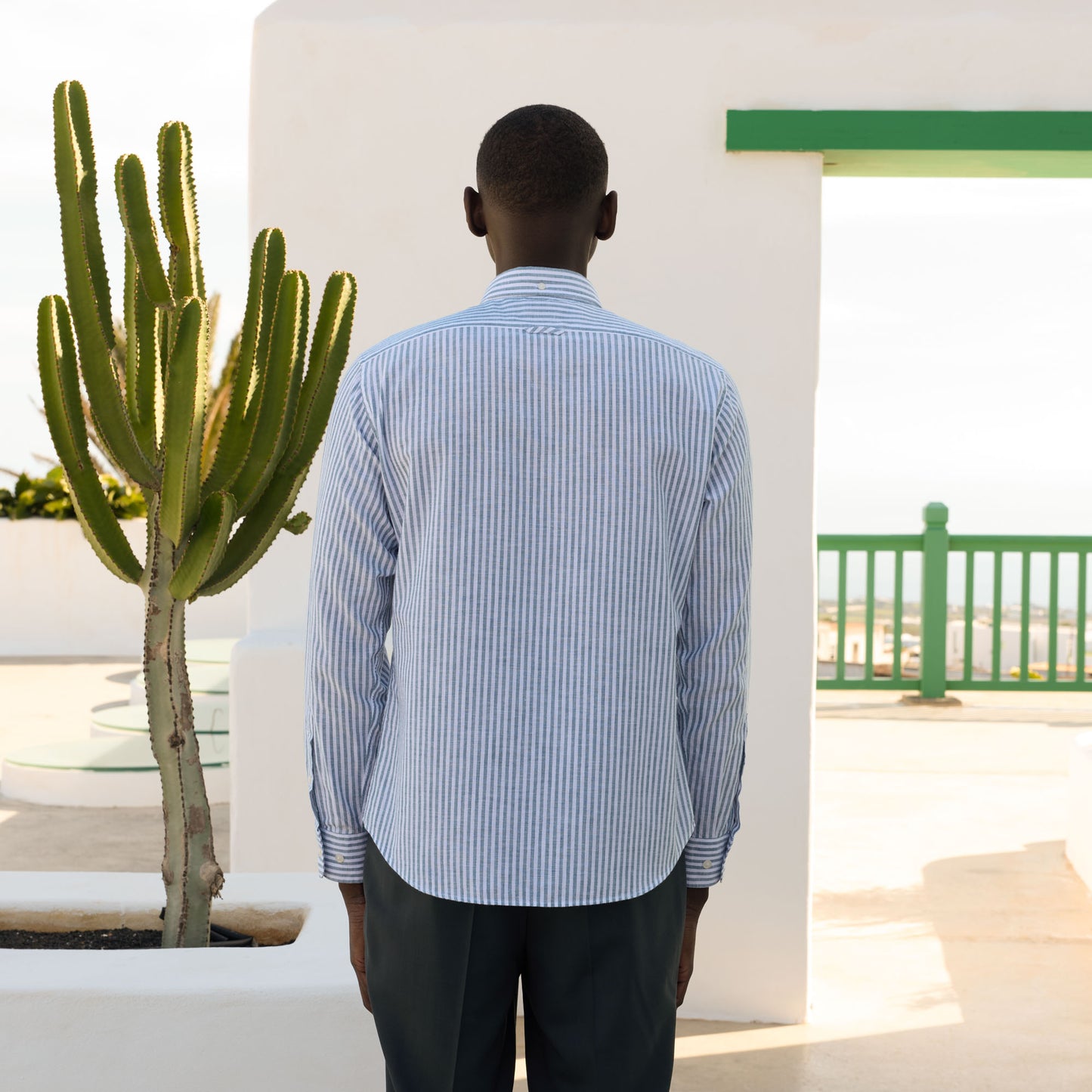 Chemise en coton rayure émeraude