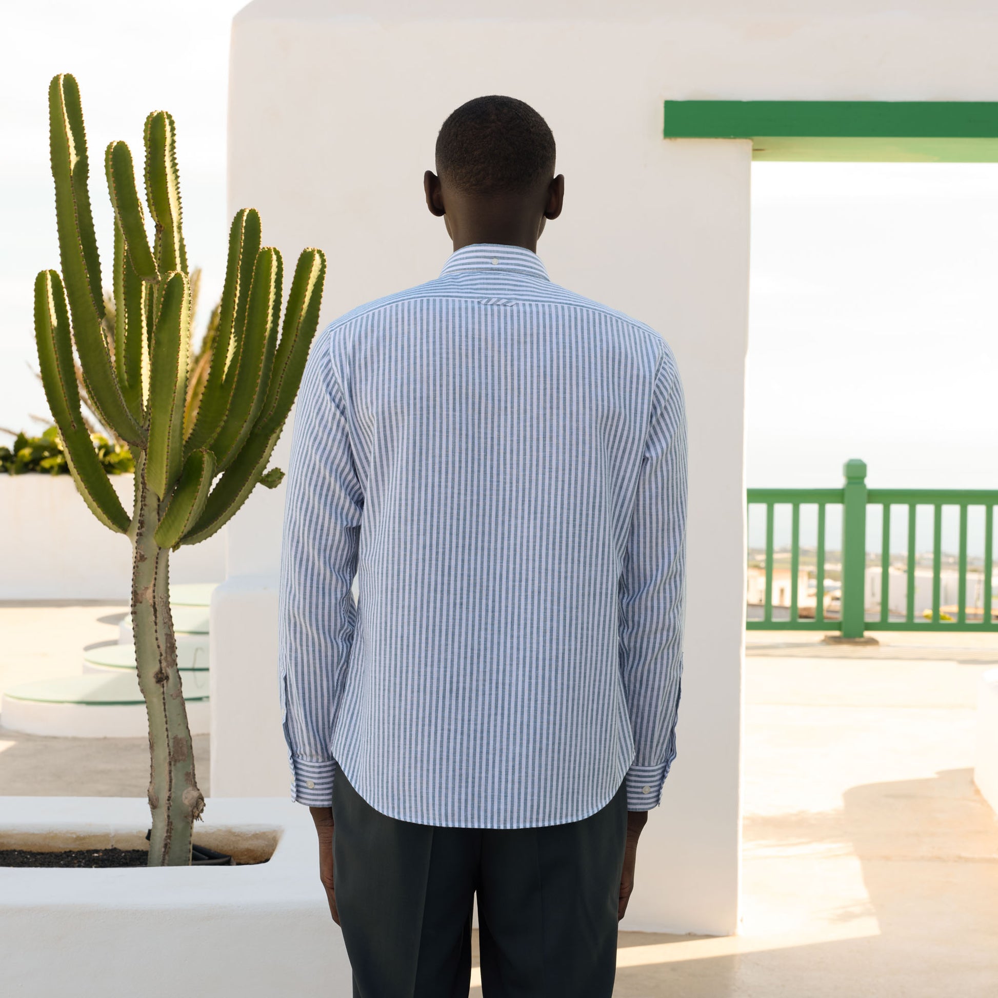 Chemise en coton rayure émeraude