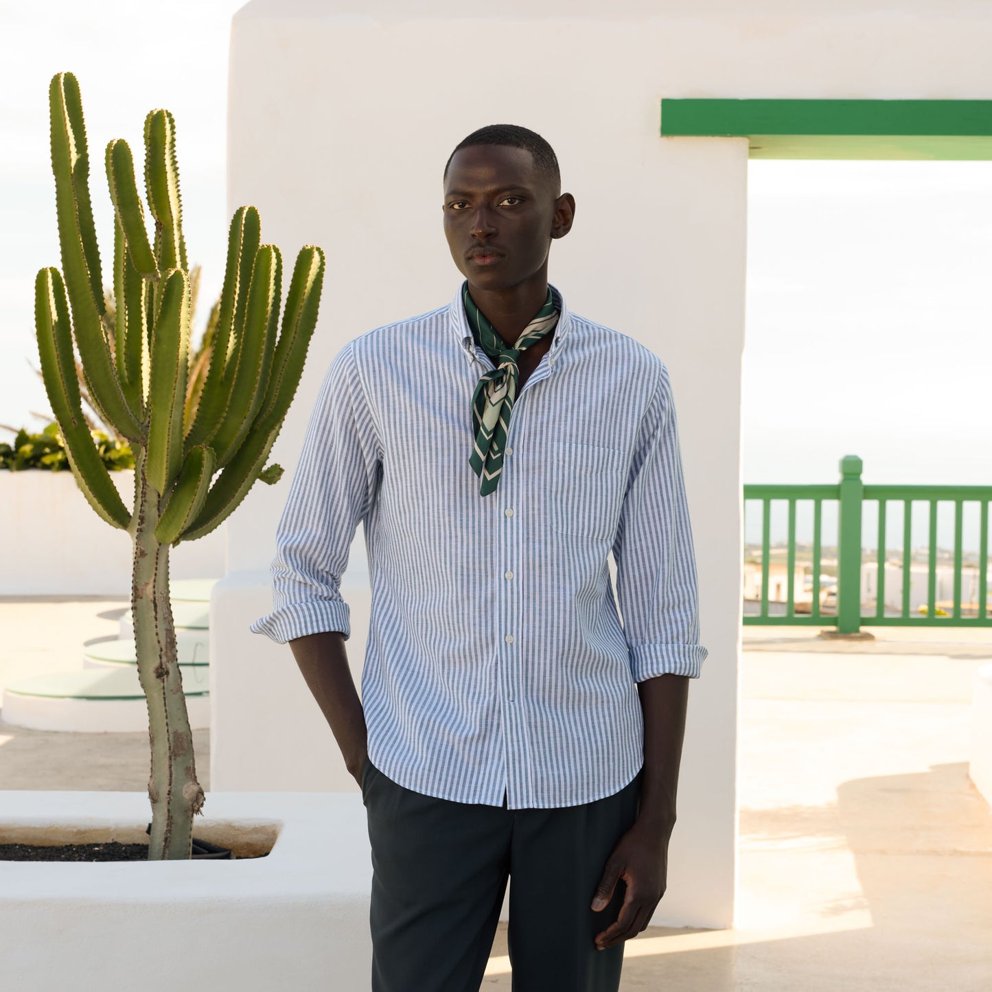 Chemise en coton rayure émeraude