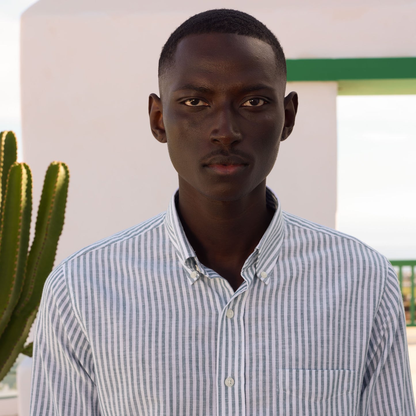 Chemise en coton rayure émeraude