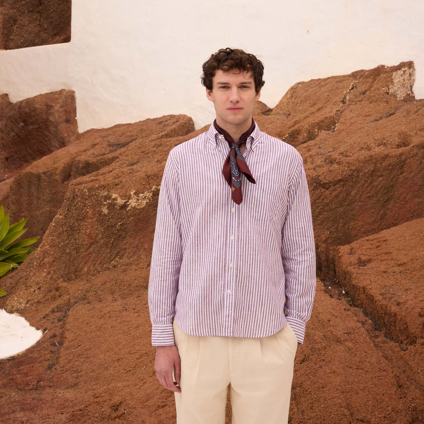 Bordeaux striped cotton shirt