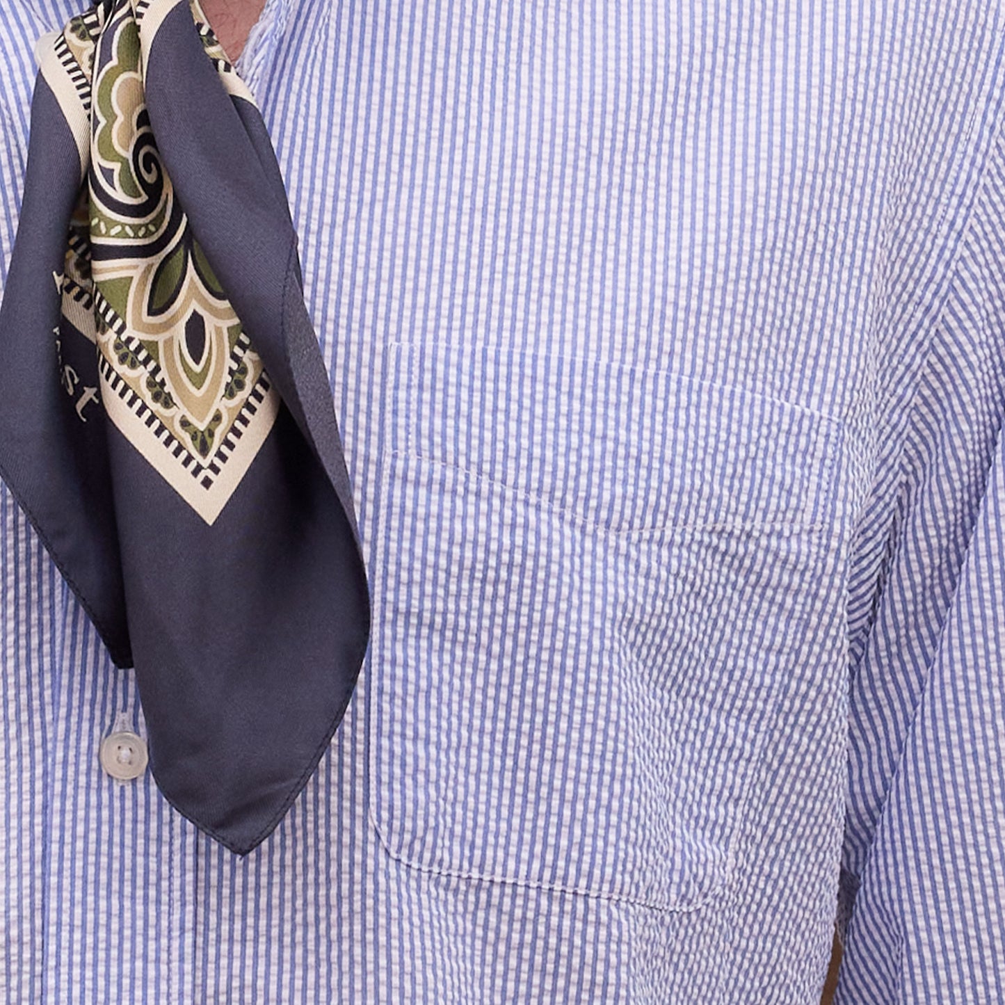 Blue striped cotton seersucker shirt