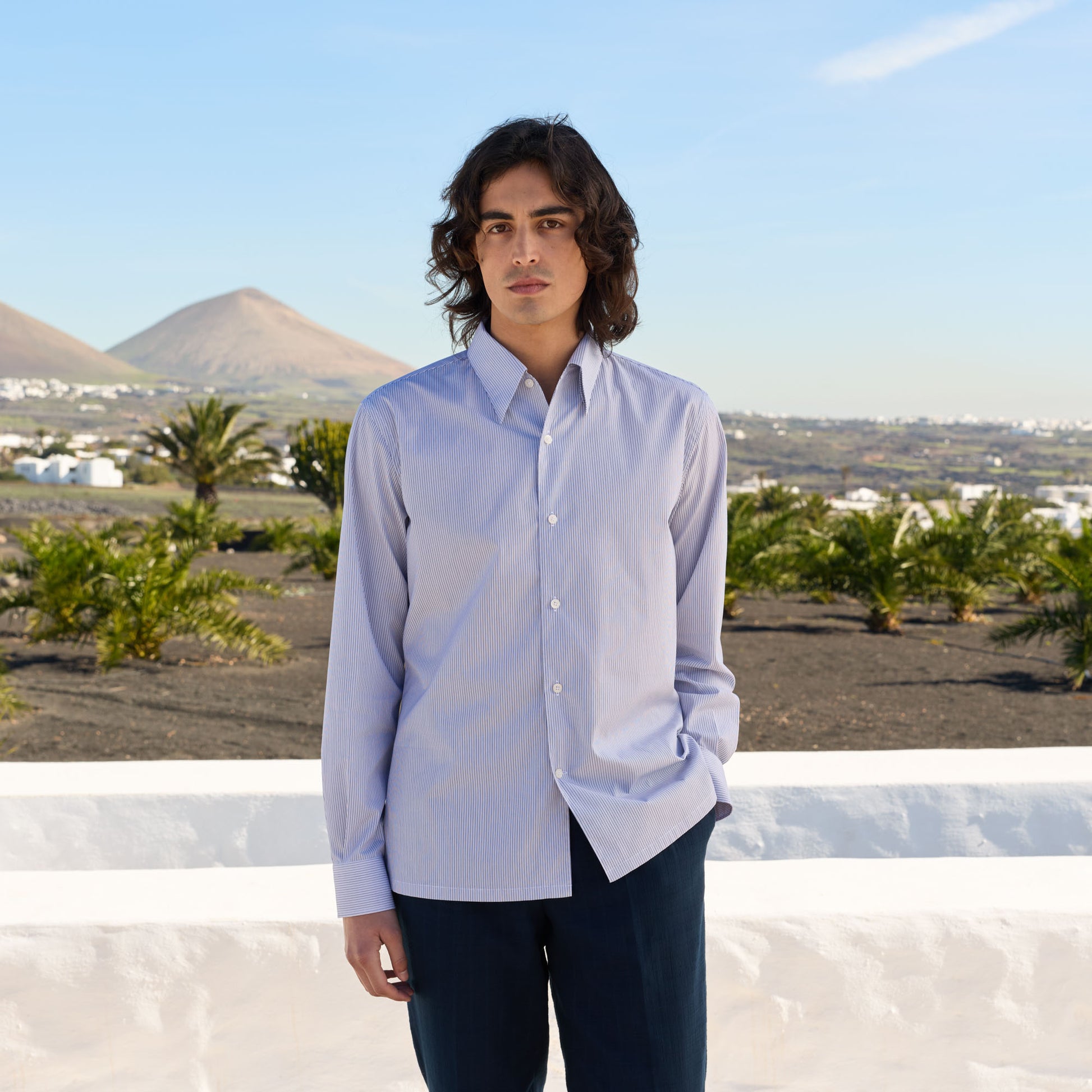 Chemise en coton rayure bleu