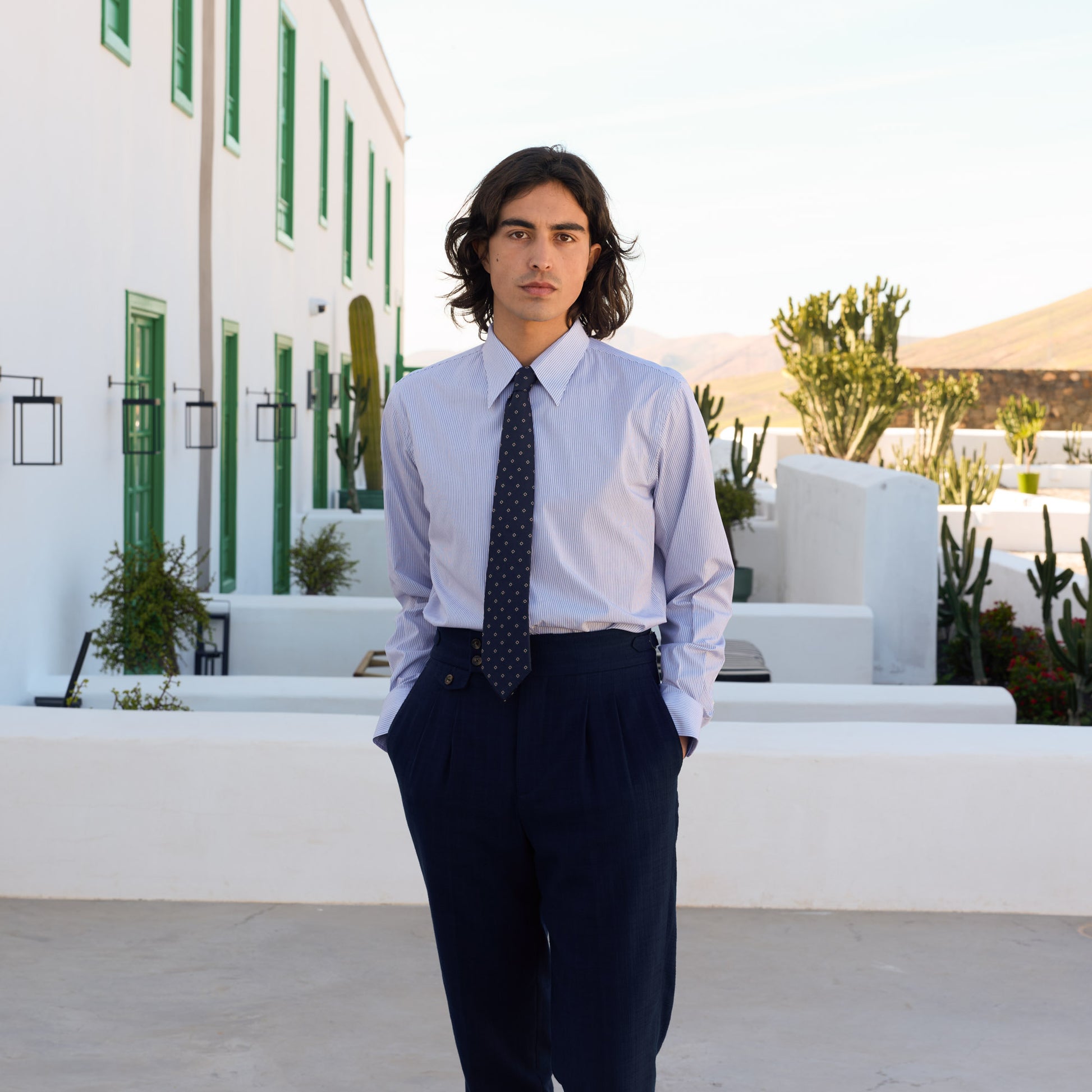 Chemise en coton rayure bleu