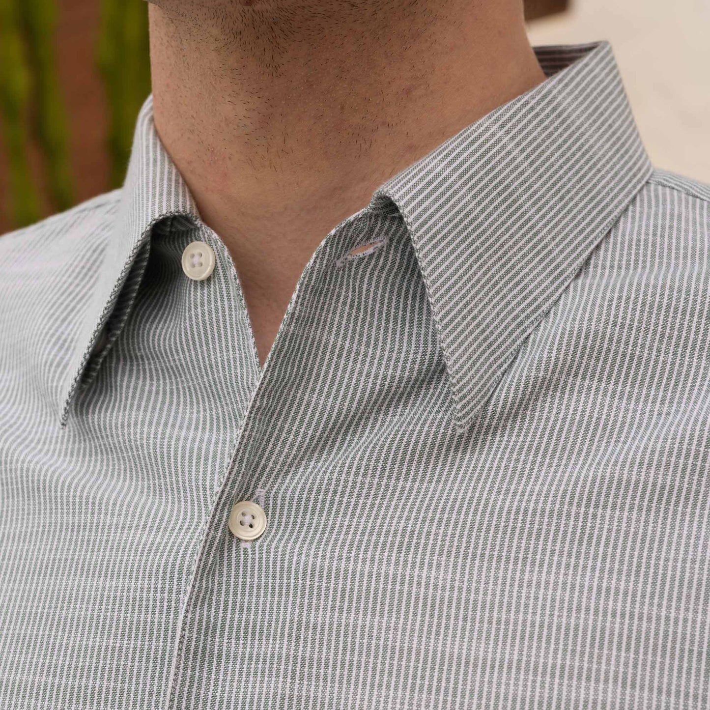 Green striped cotton shirt