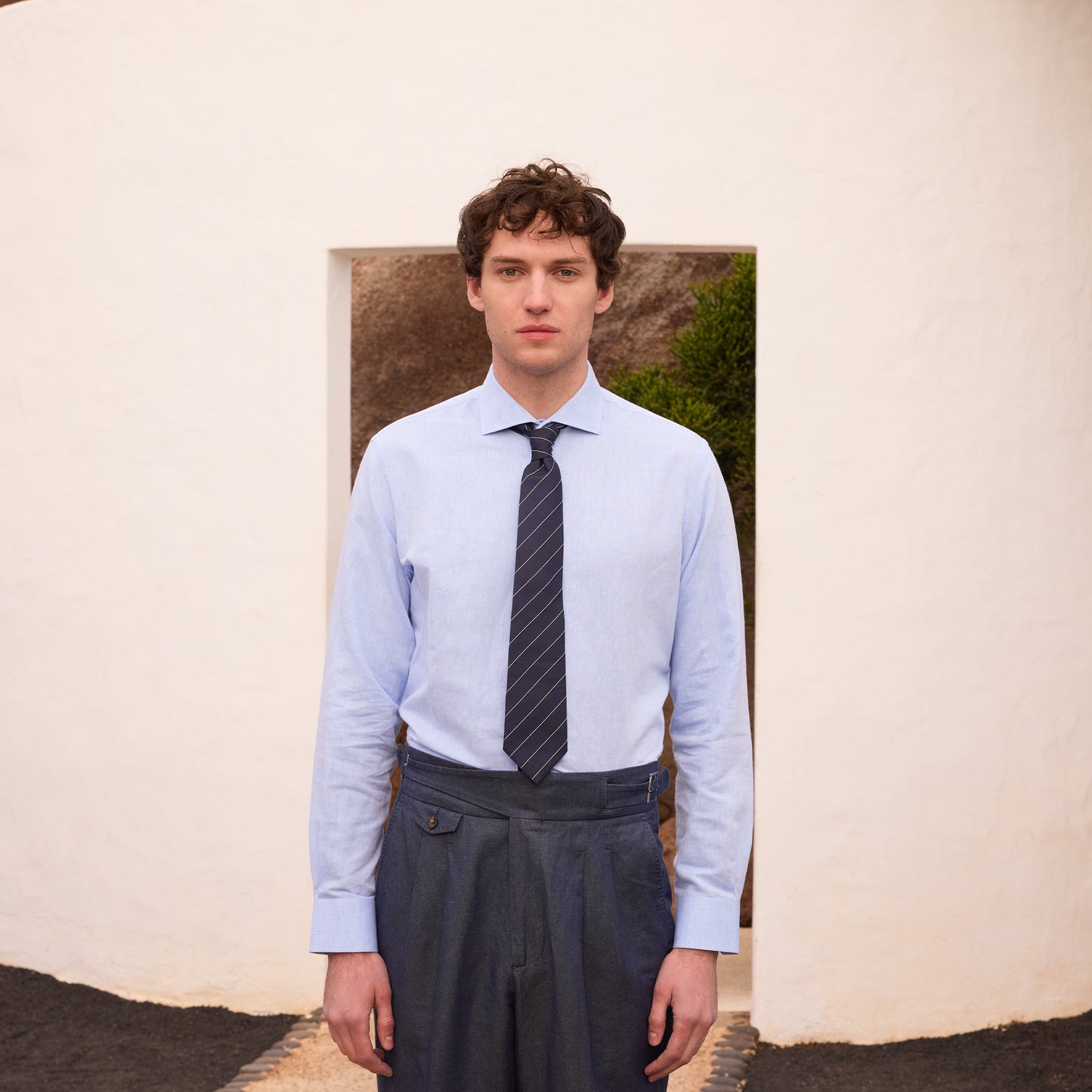 Light blue cotton and linen shirt