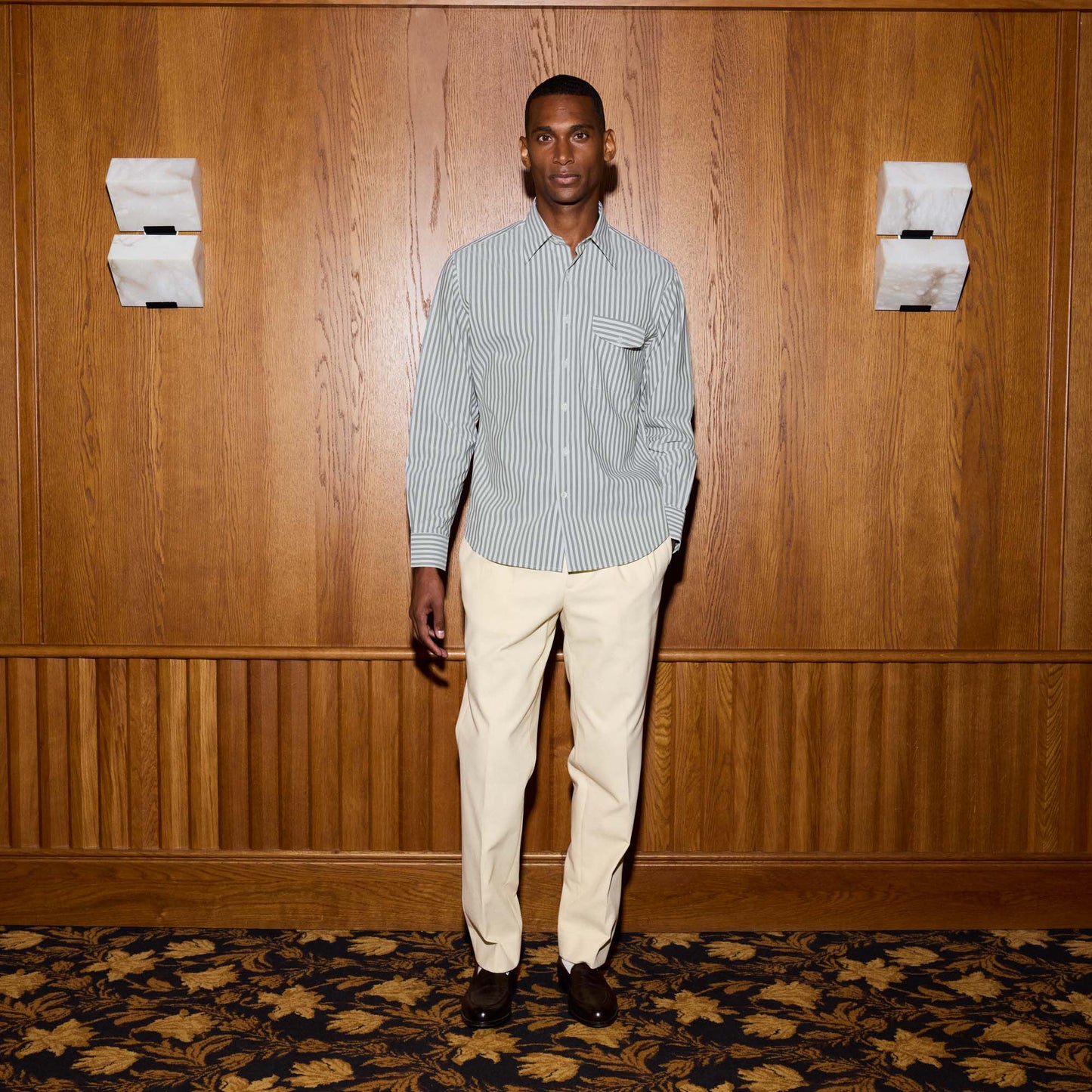 Chemise en popeline à rayures vertes et blanches