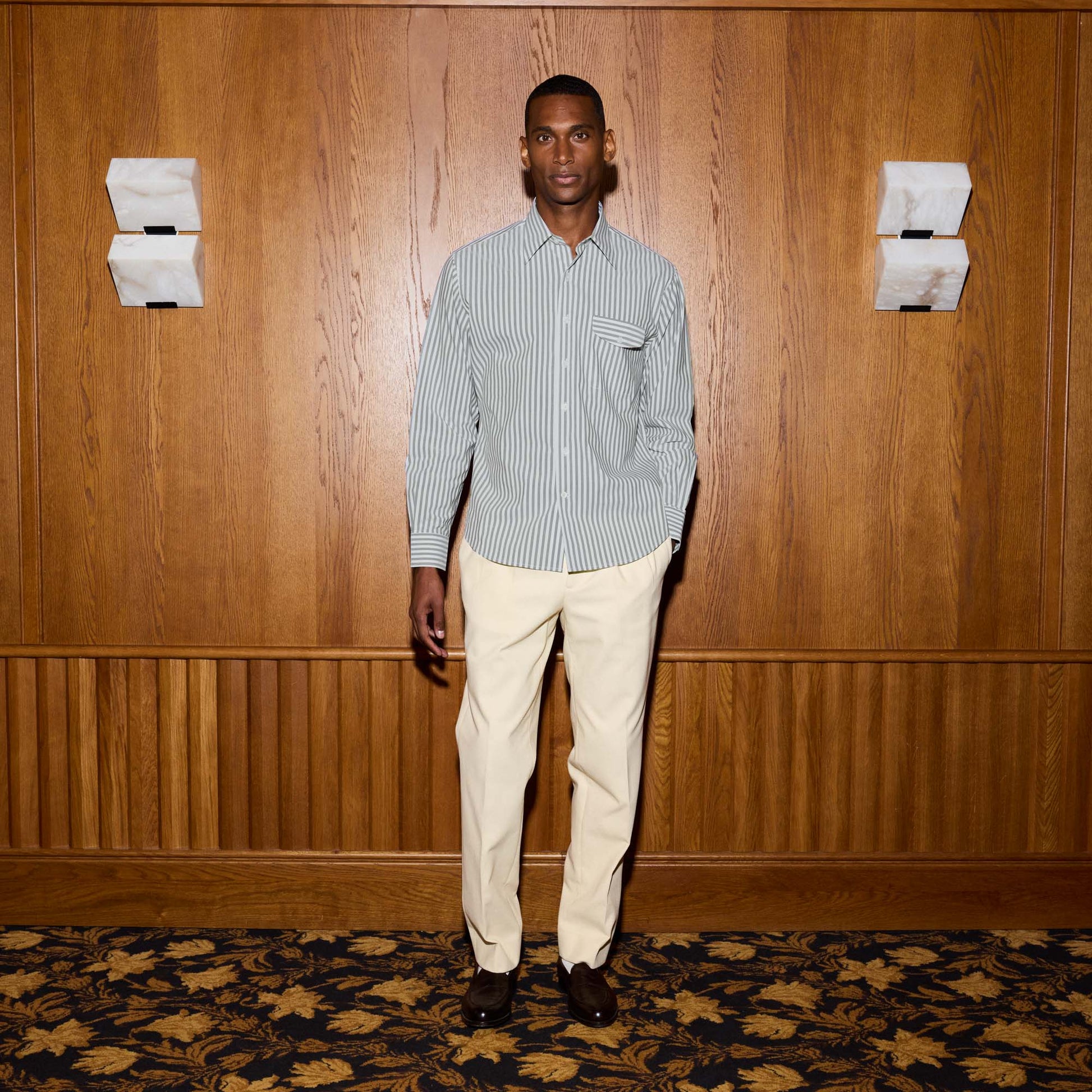 Chemise en popeline à rayures vertes et blanches