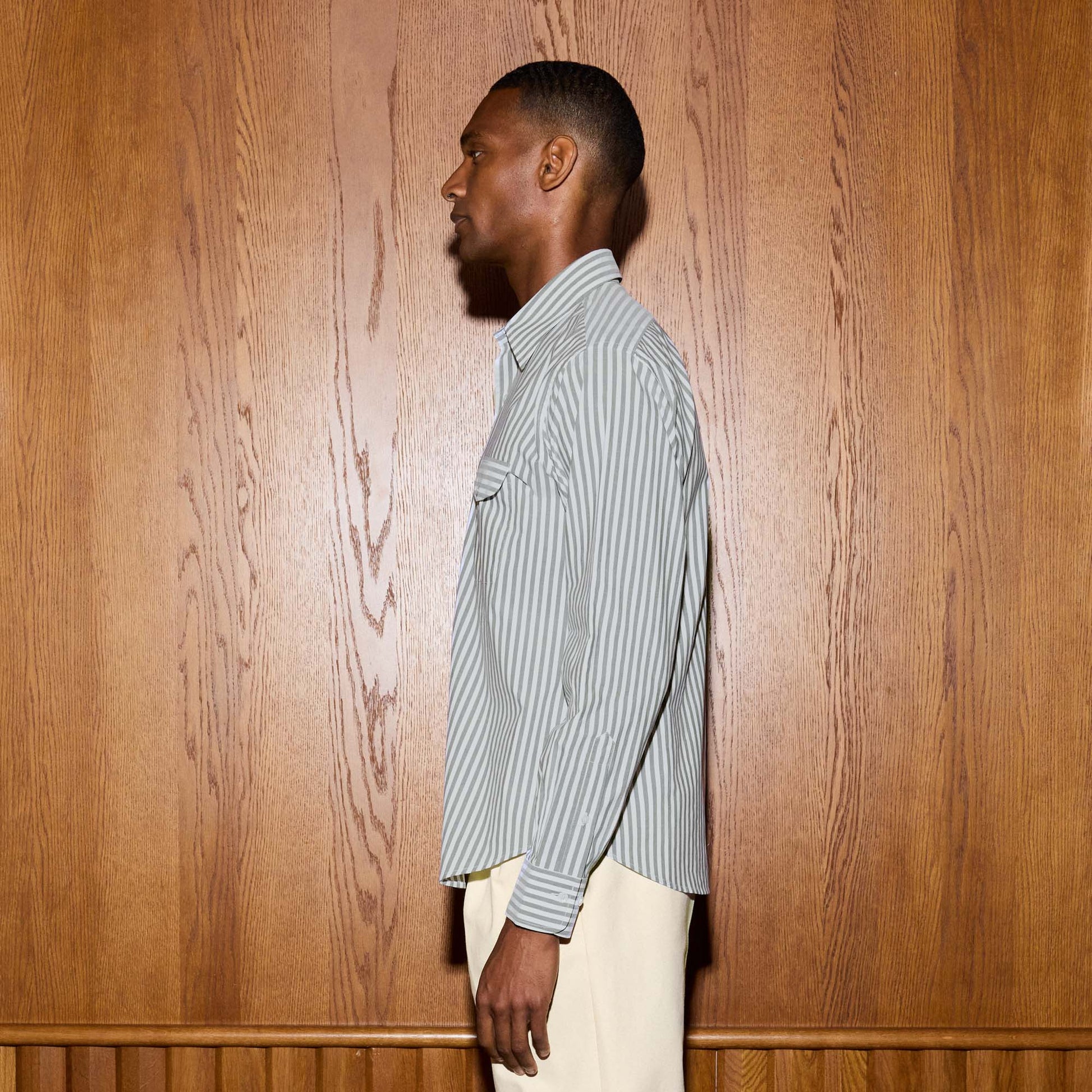 Chemise en popeline à rayures vertes et blanches