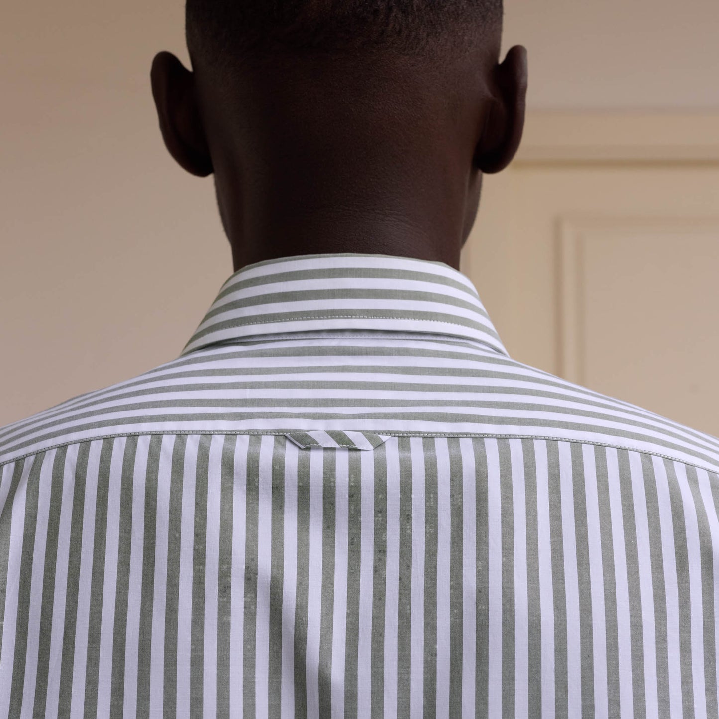 Green and white striped poplin shirt