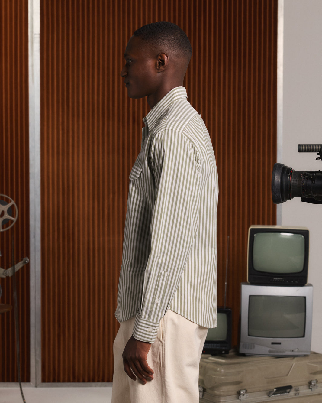 Chemise en popeline à rayures vertes et blanches