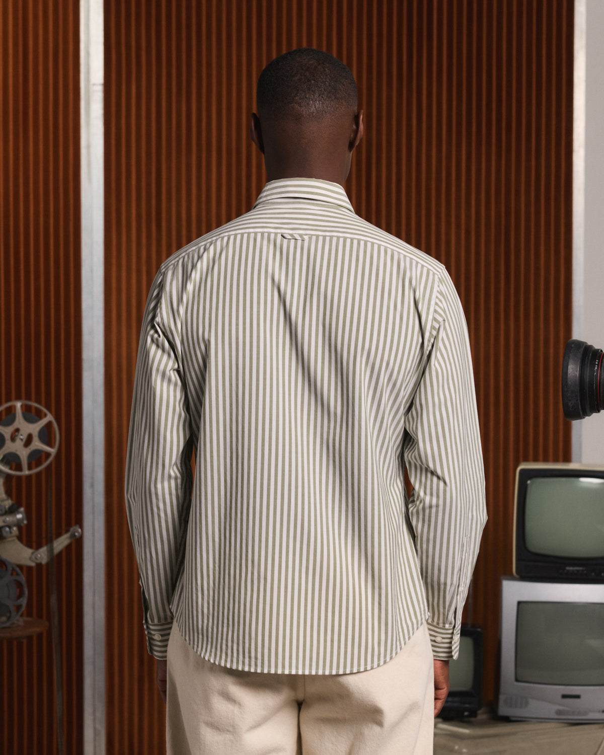 Chemise en popeline à rayures vertes et blanches
