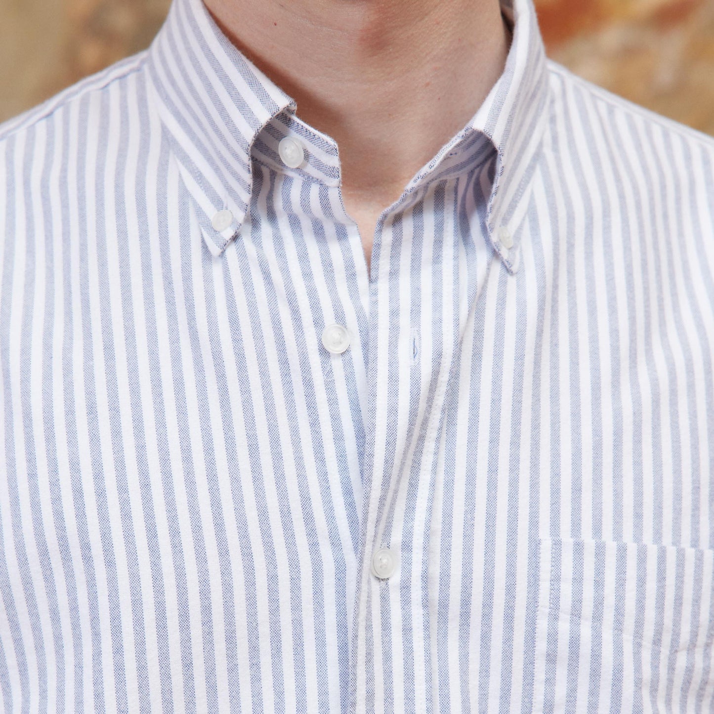 Blue and white striped flannel shirt