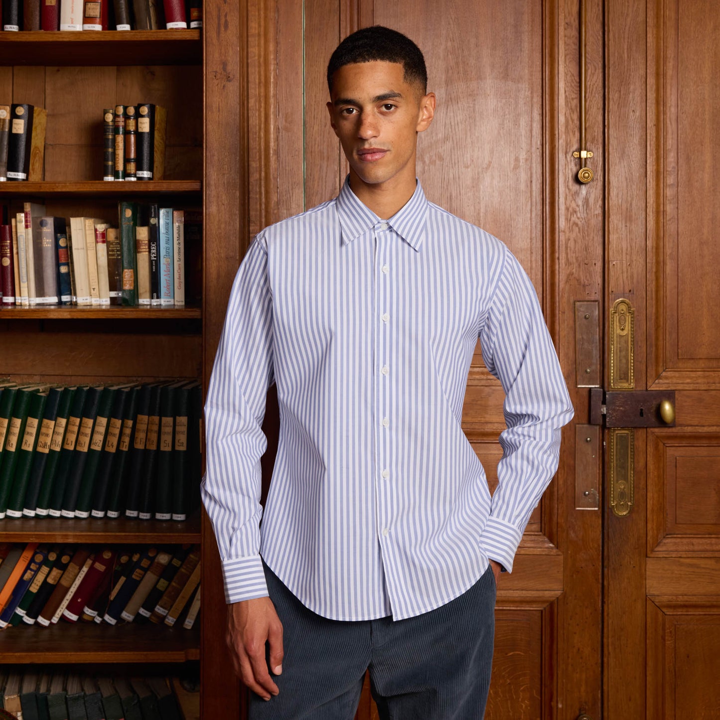 Blue and white striped shirt