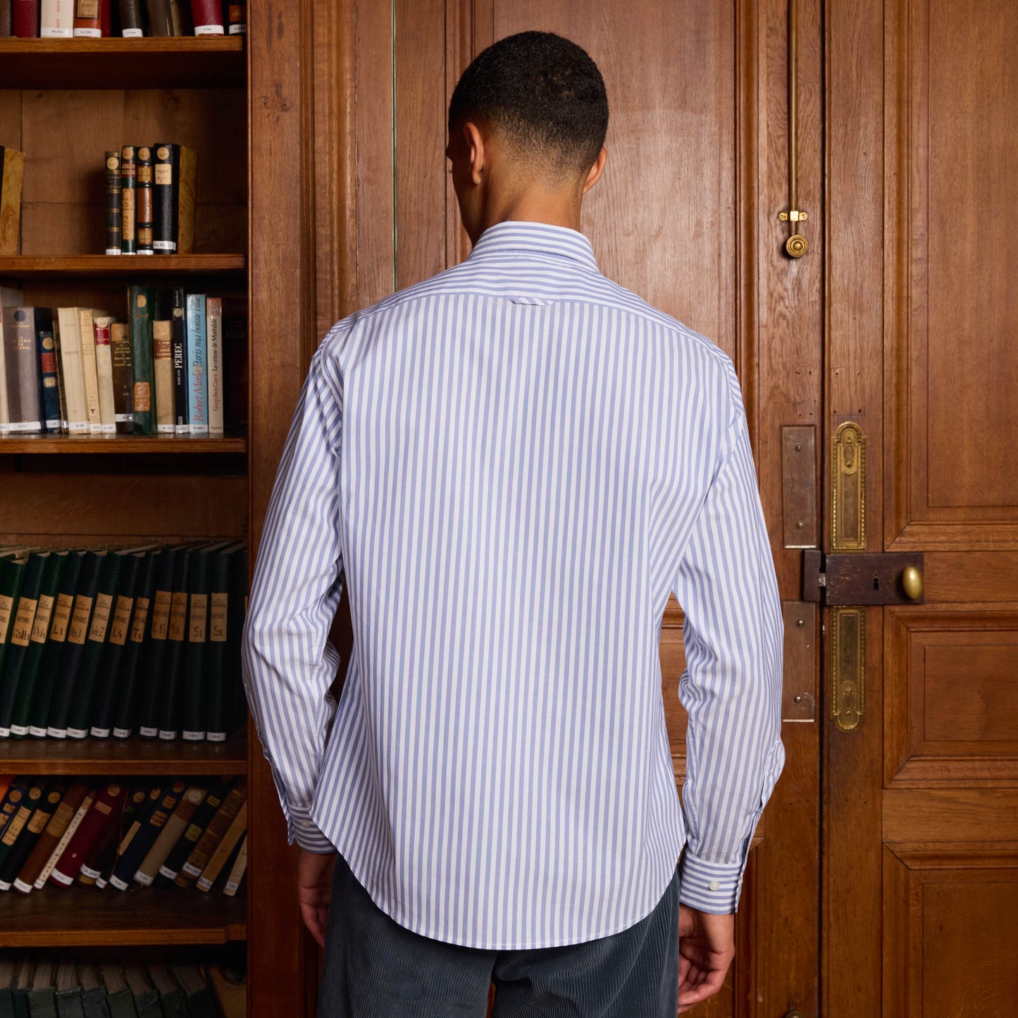 Blue and white striped shirt