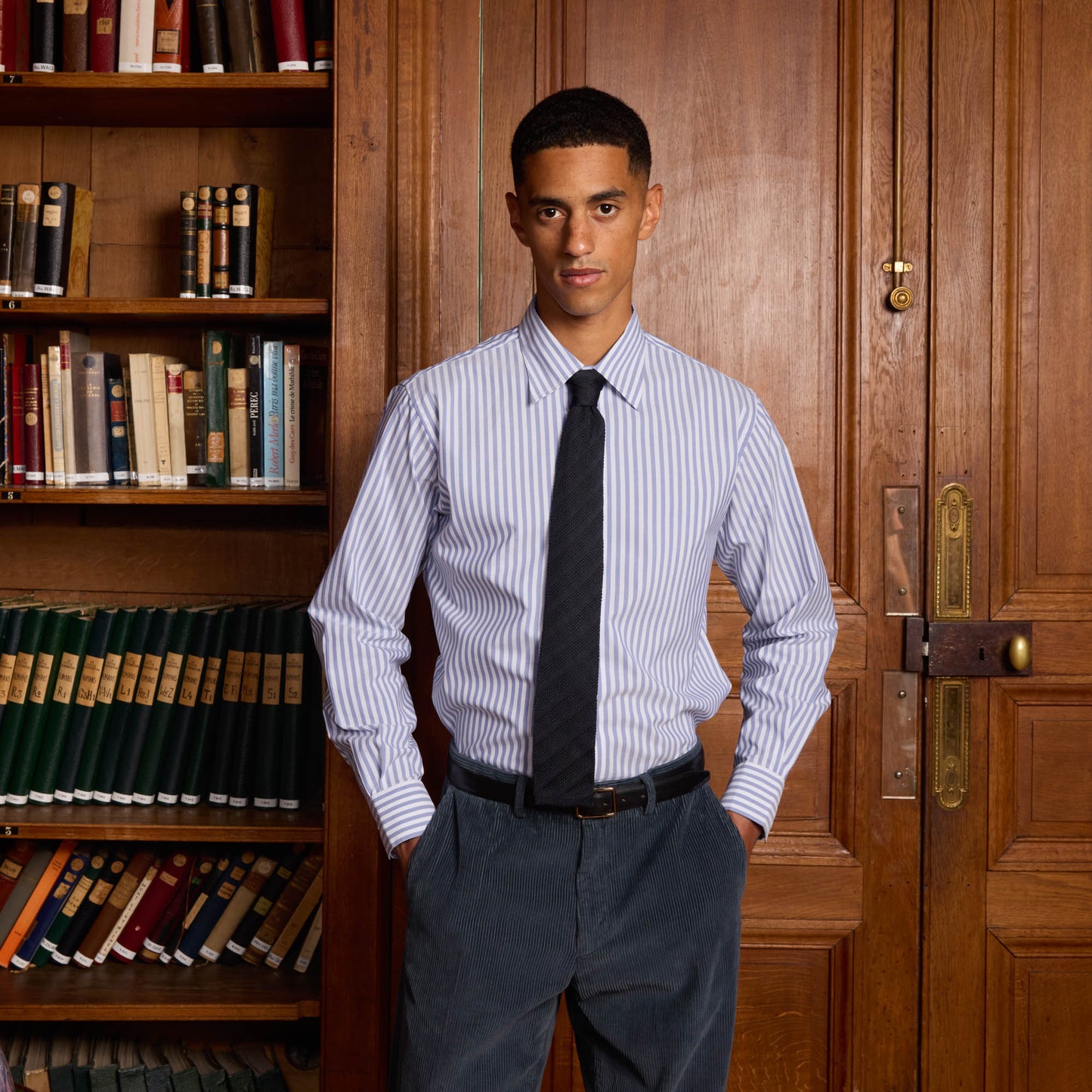 Blue and white striped shirt