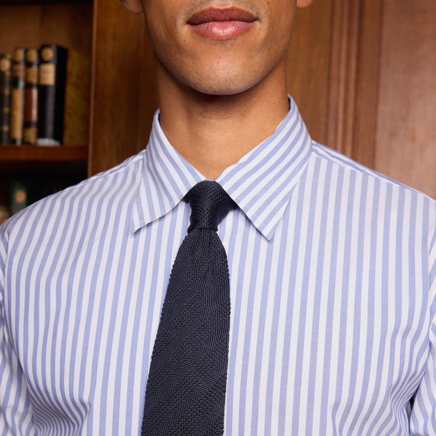 Blue and white striped shirt