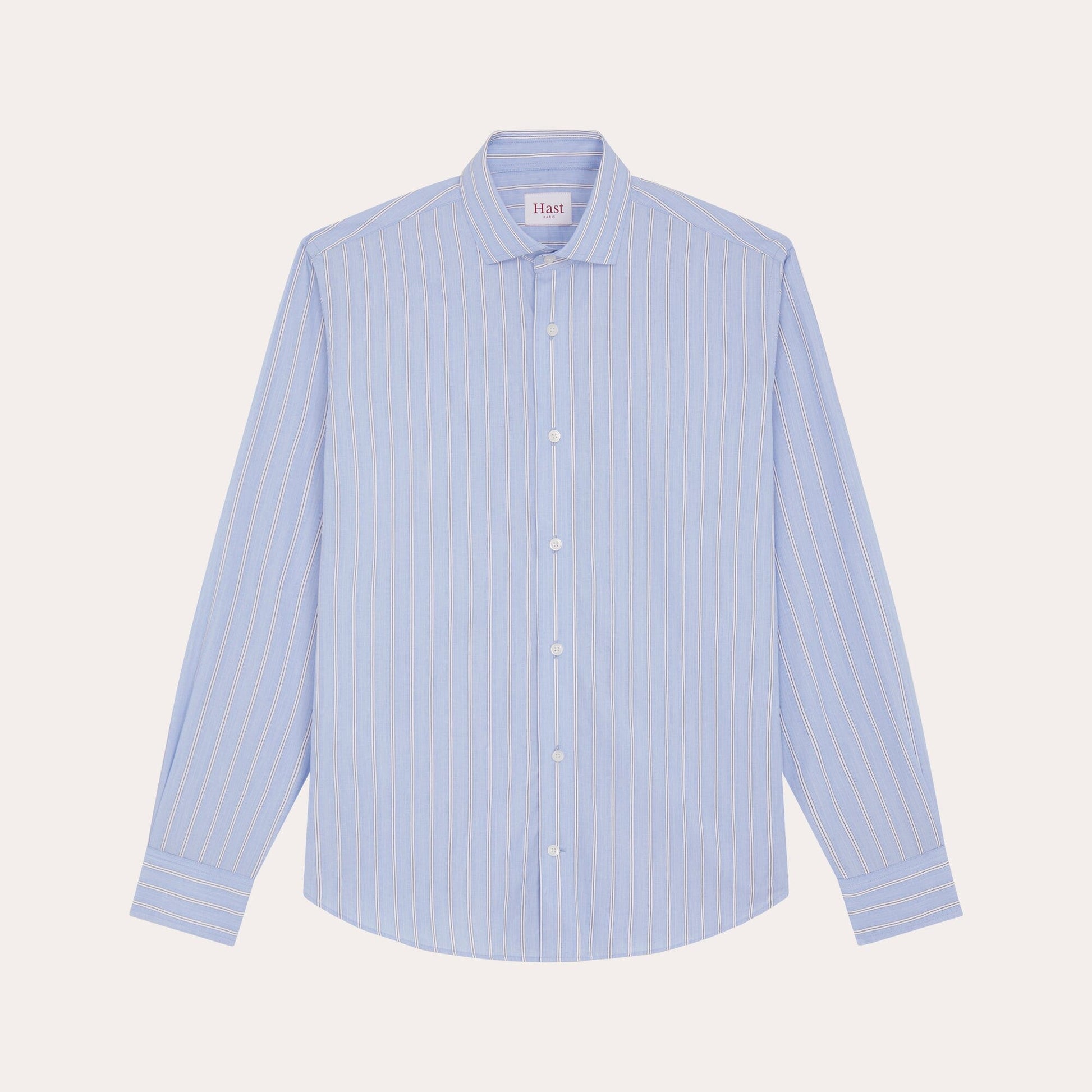 Chemise en popeline bleue à rayures