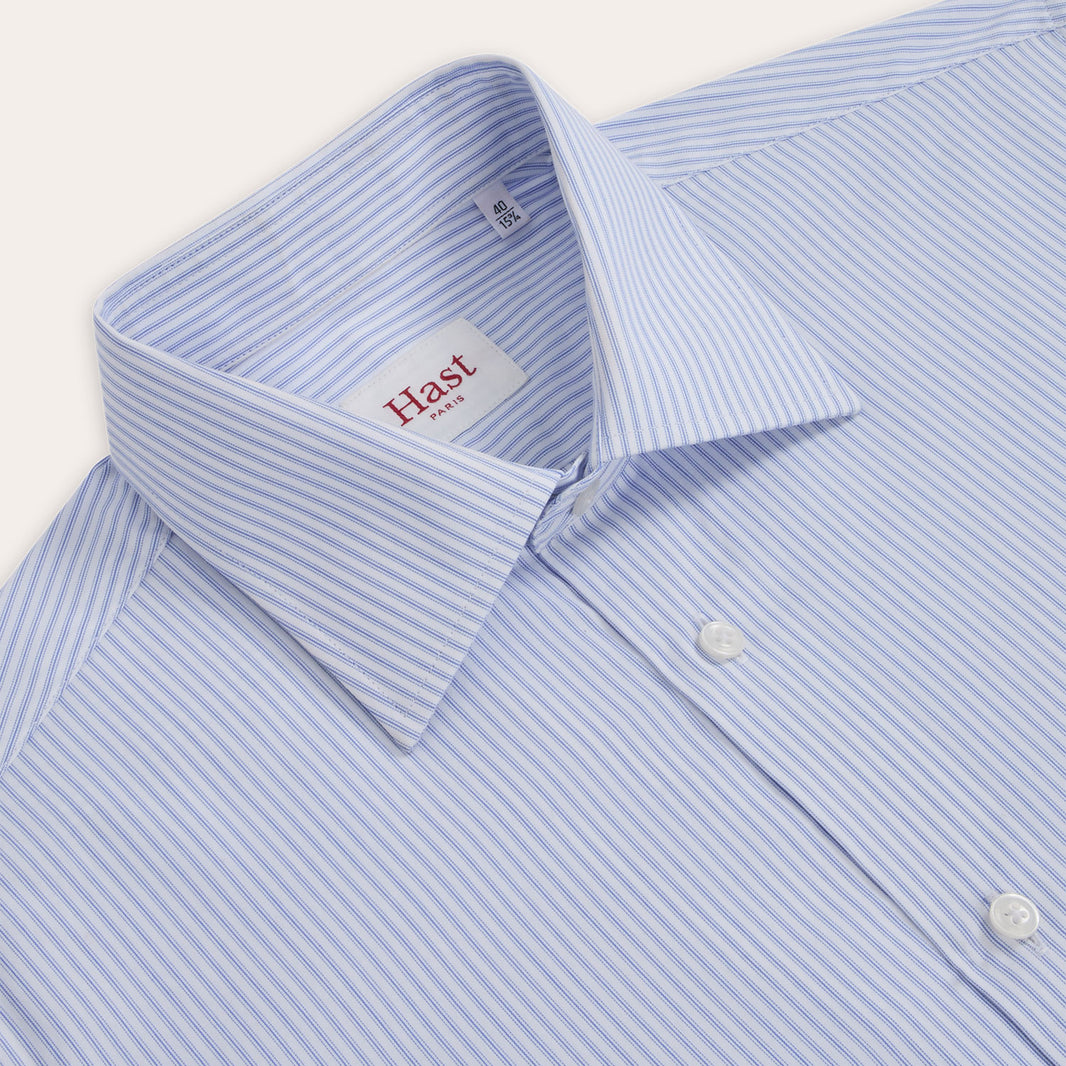 Poplin shirt with fine blue stripes