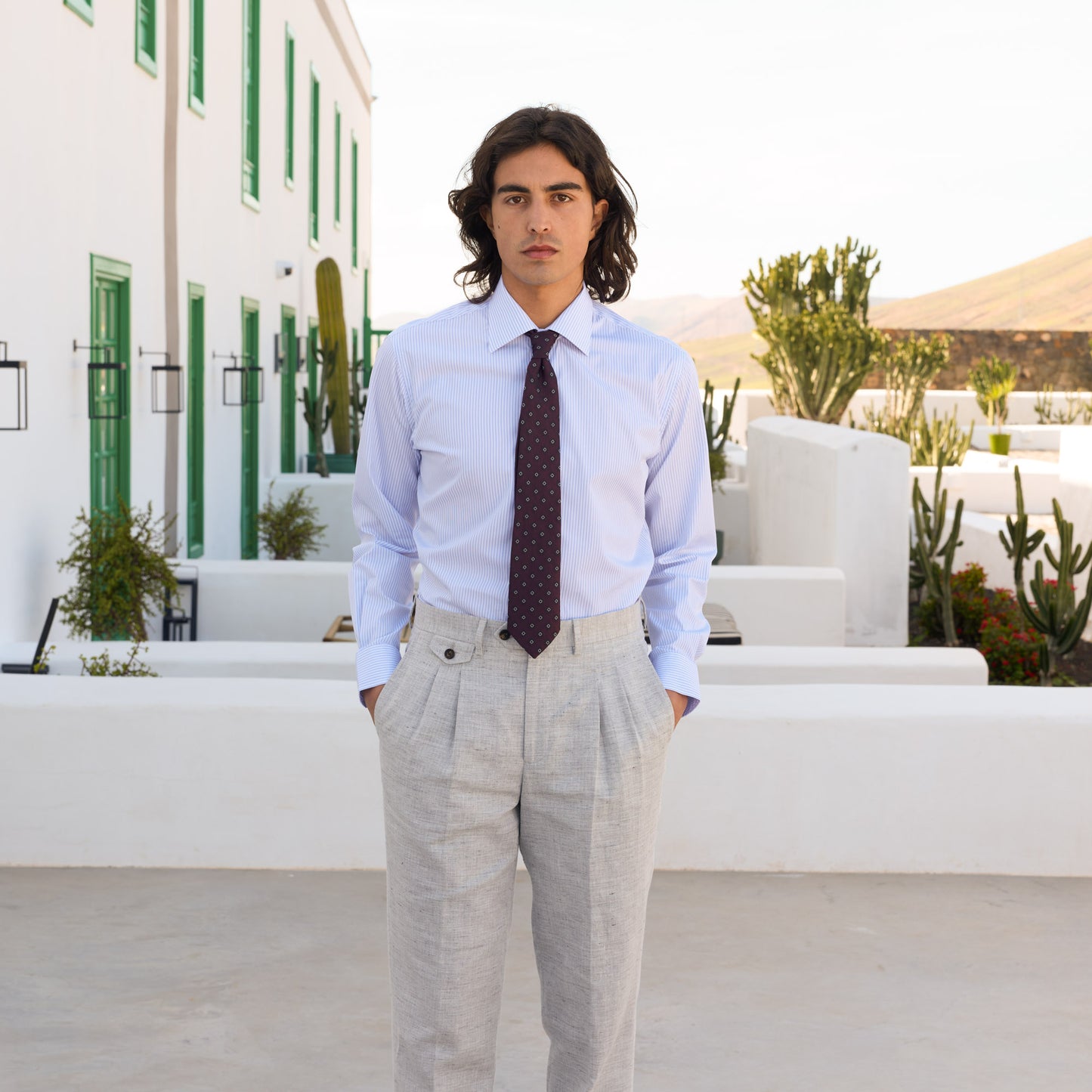 Chemise en popeline à fines rayures bleues