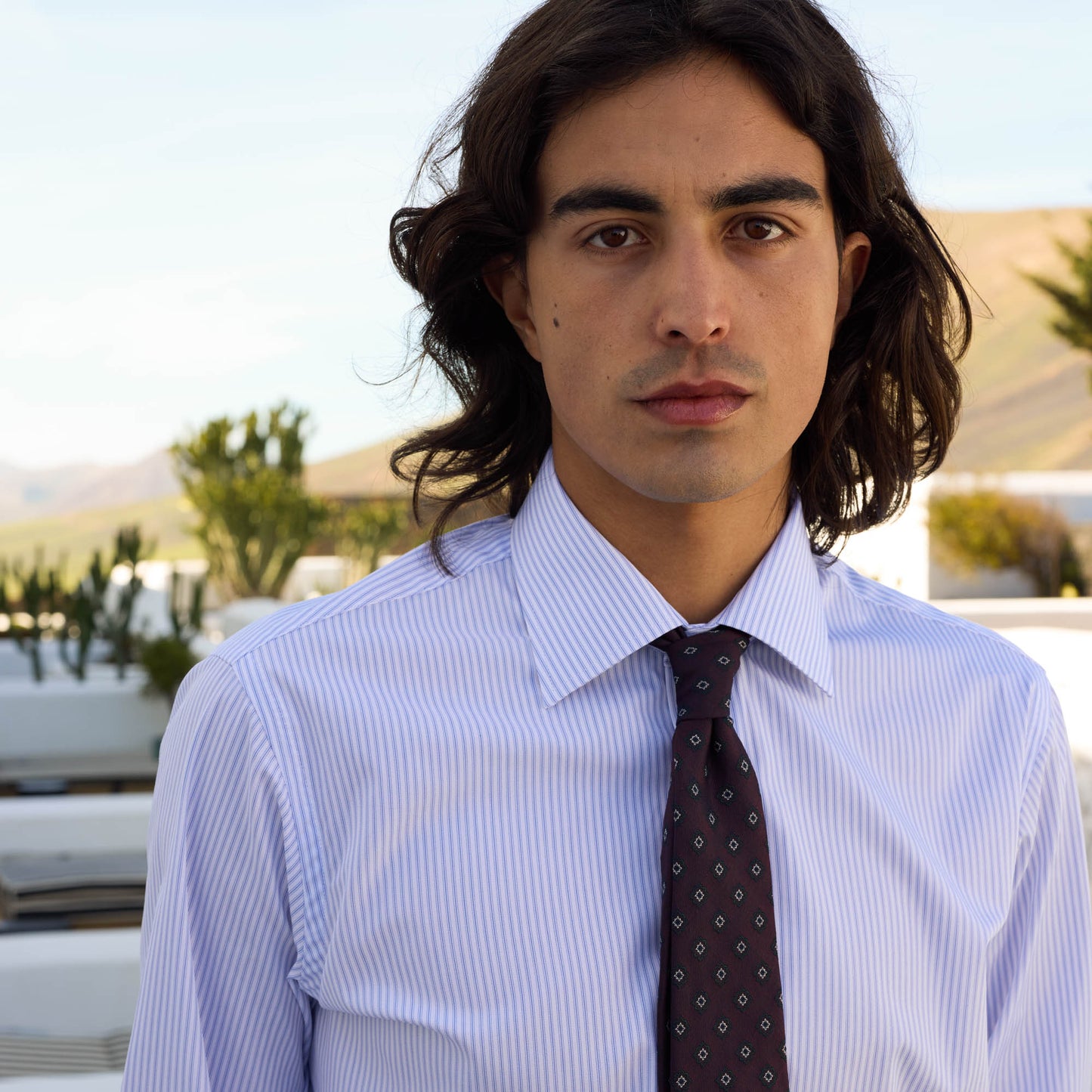 Chemise en popeline à fines rayures bleues