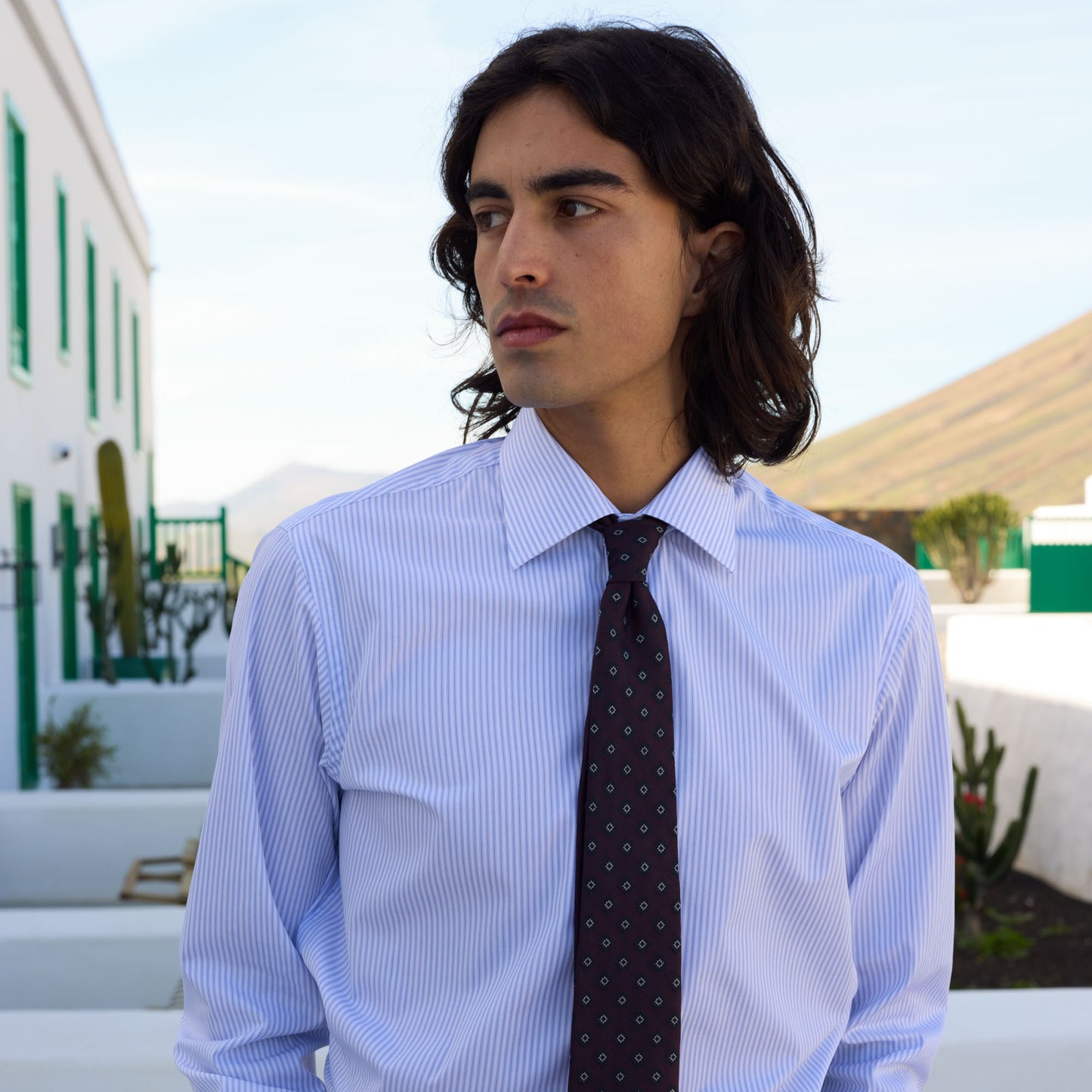 Chemise en popeline à fines rayures bleues