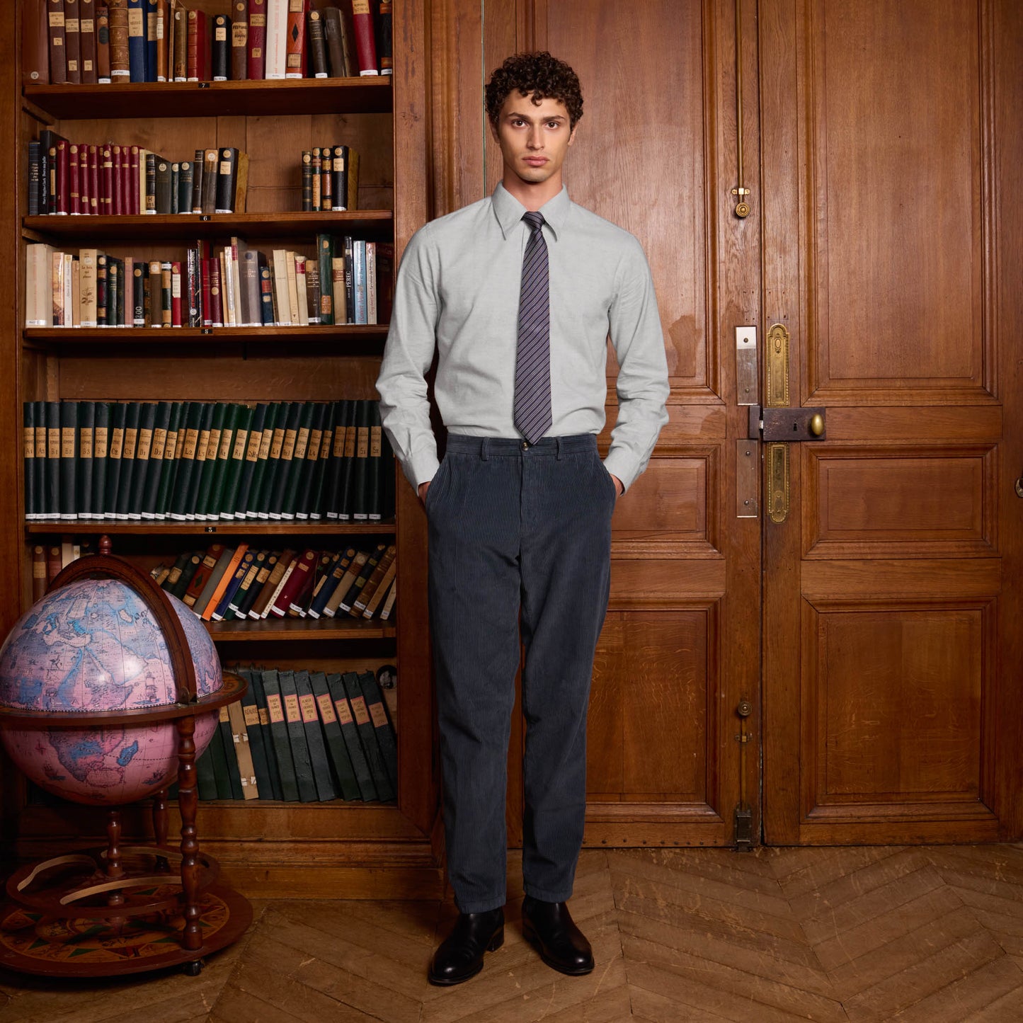 Chemise en flanelle à chevrons grise chinée