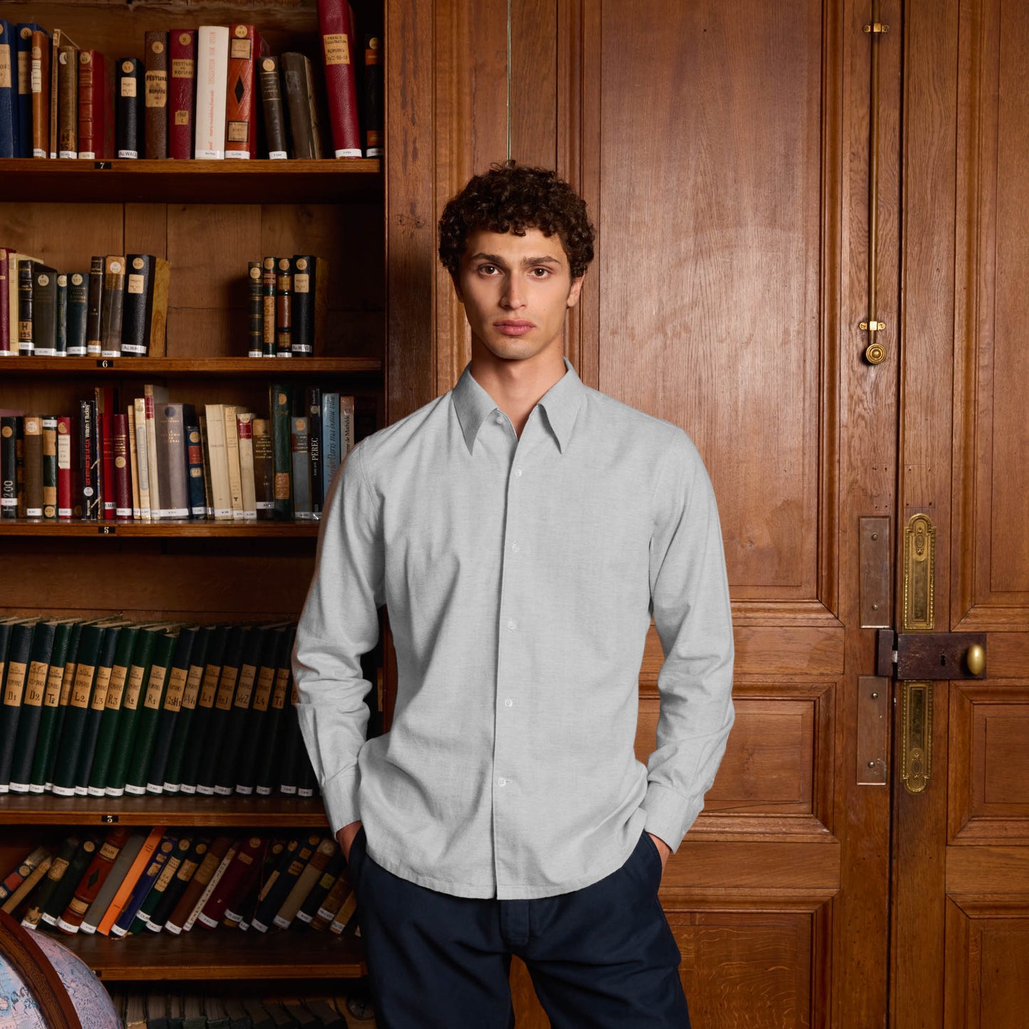 Chemise en flanelle à chevrons grise chinée