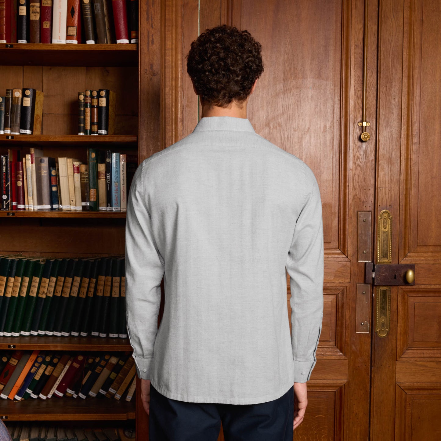 Chemise en flanelle à chevrons grise chinée