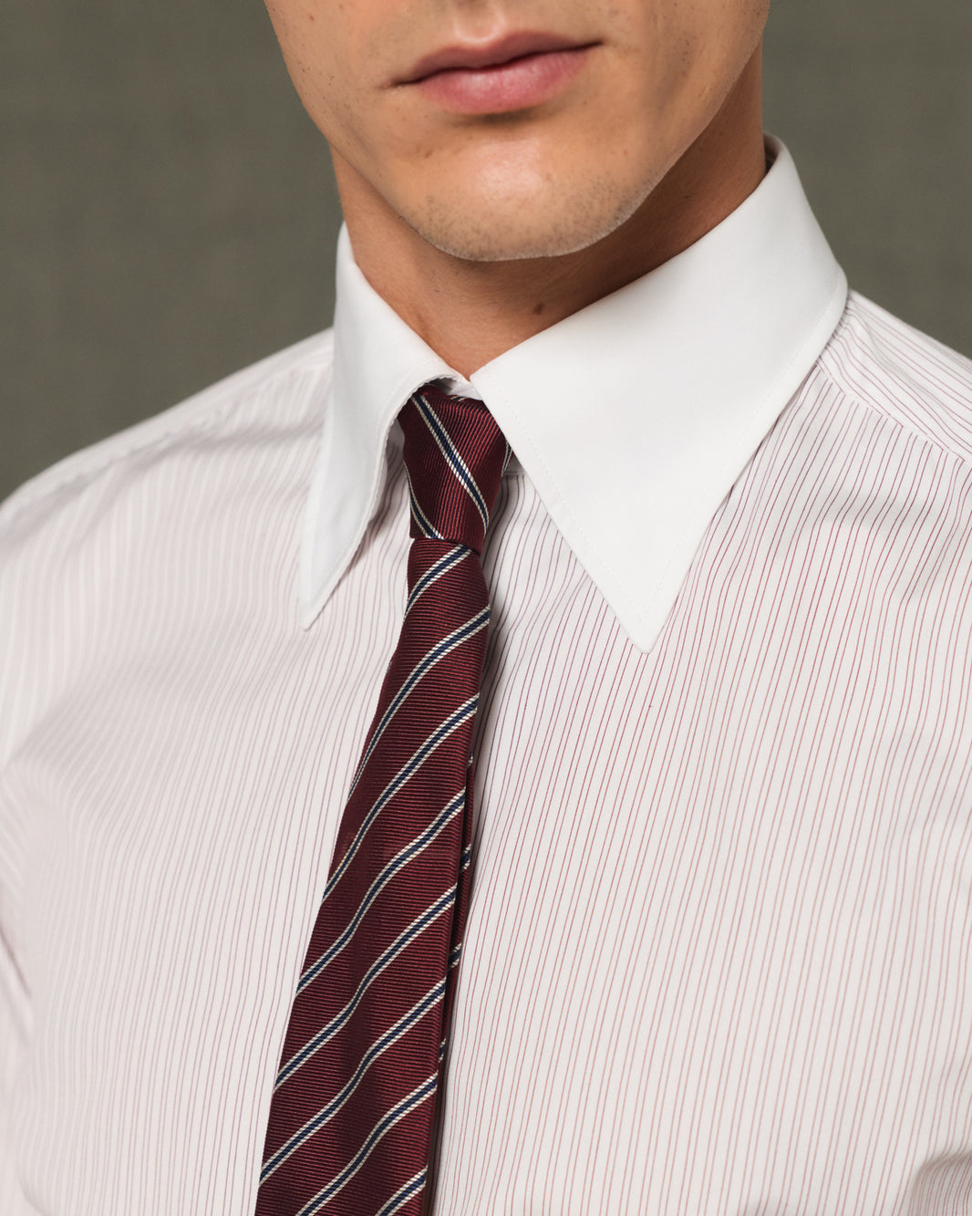 White formal shirt with burgundy stripes
