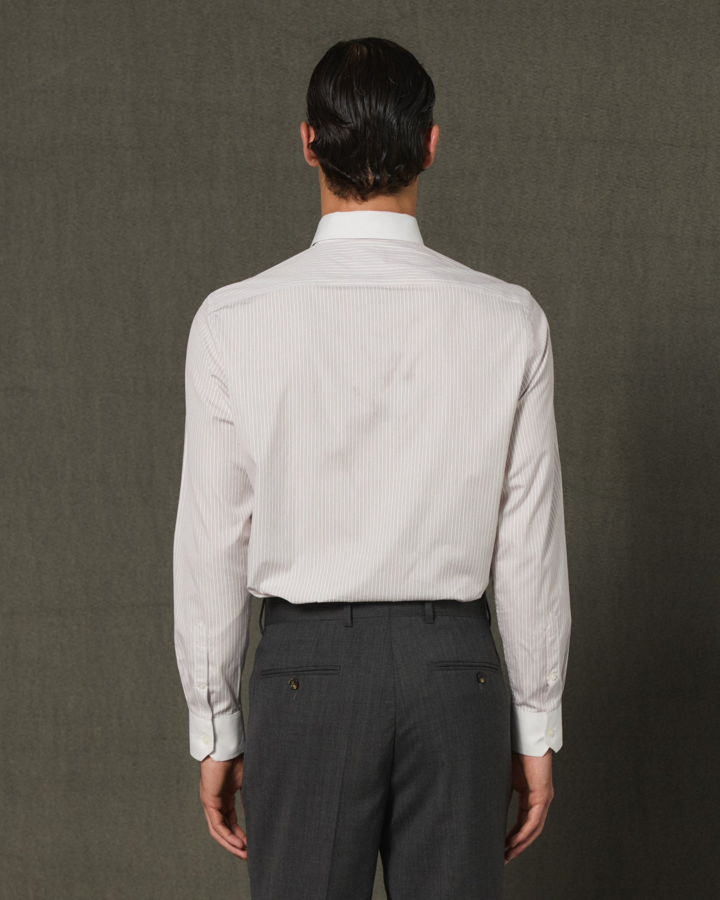 Formal shirt in white and burgundy striped cotton with white collar