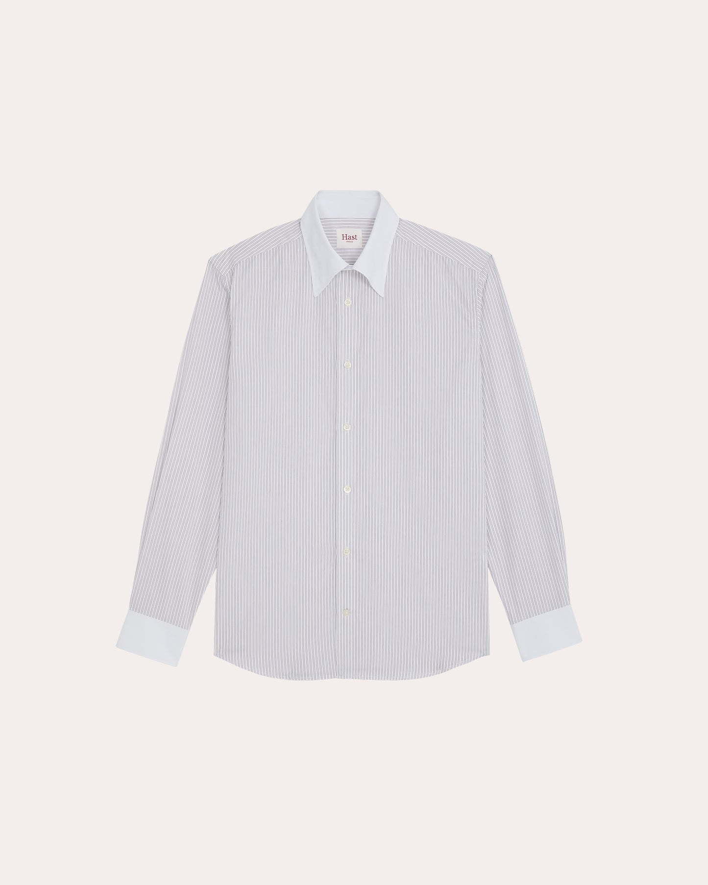 Formal shirt in white and burgundy striped cotton with white collar