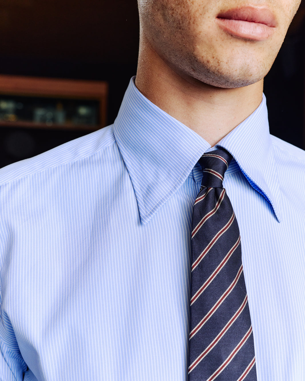 Chemise en coton bleu rayé