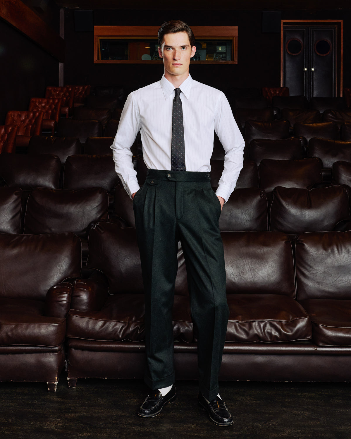 White cotton shirt with green stripe