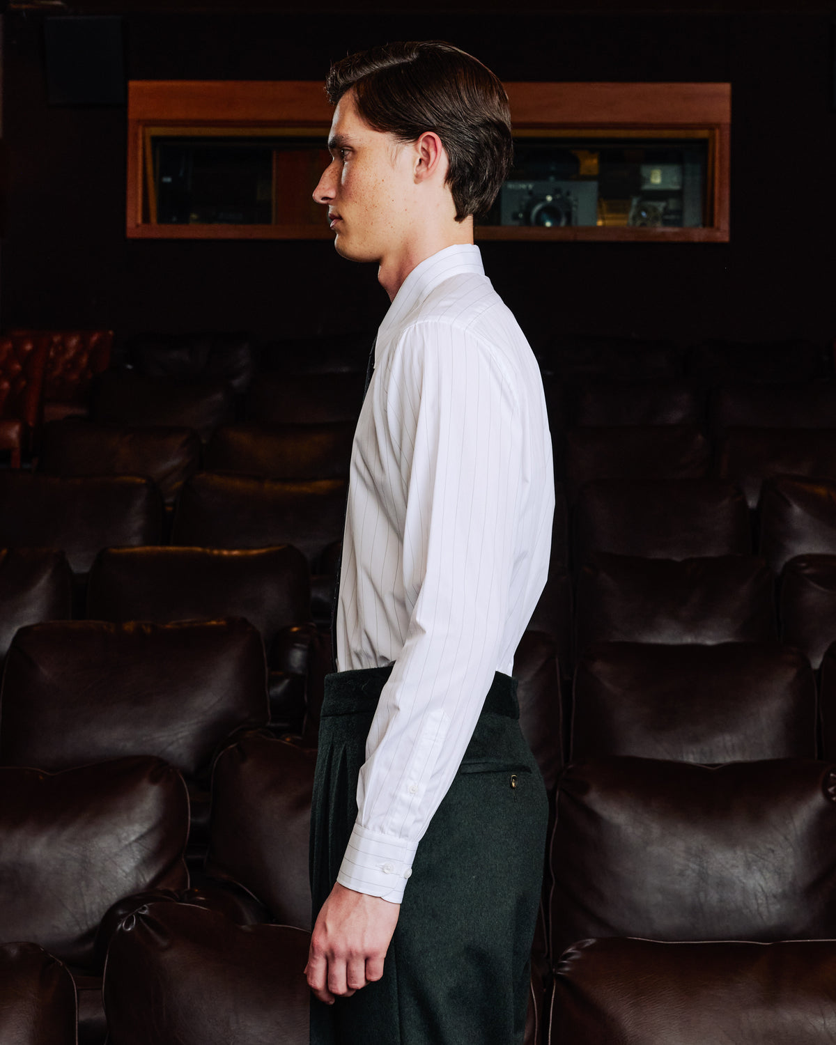 White cotton shirt with green stripe